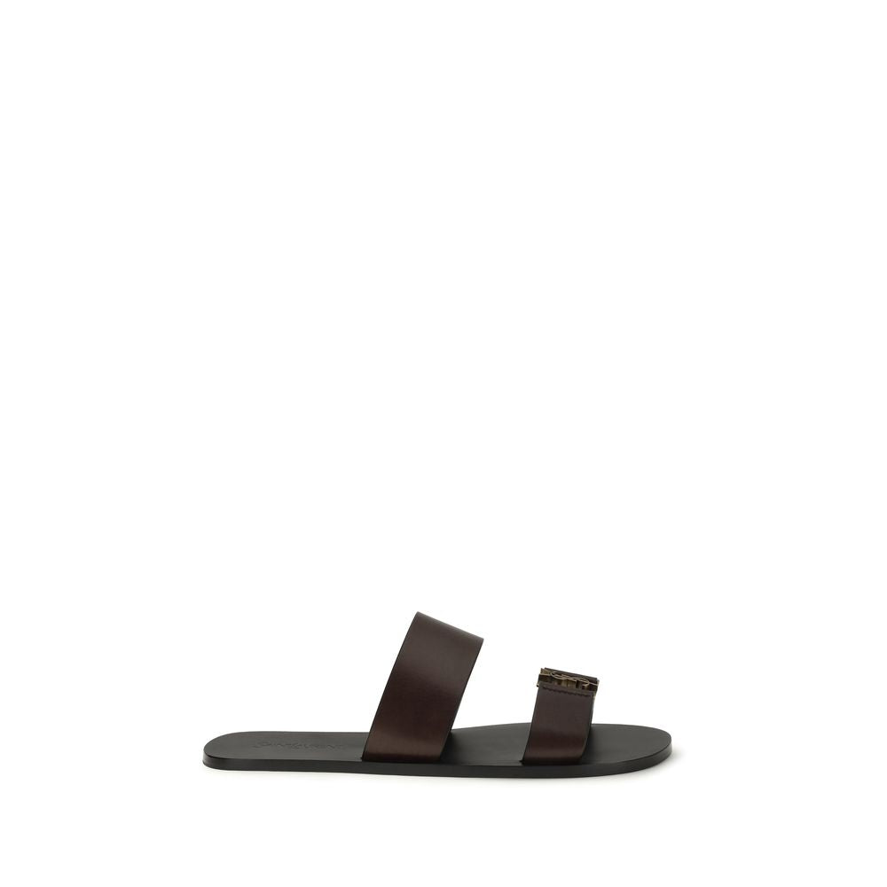 Saint Laurent Braune Kalbsleder Bos Taurus Flache Sandalen