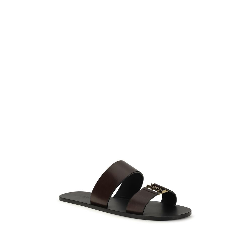 Saint Laurent Braune Kalbsleder Bos Taurus Flache Sandalen