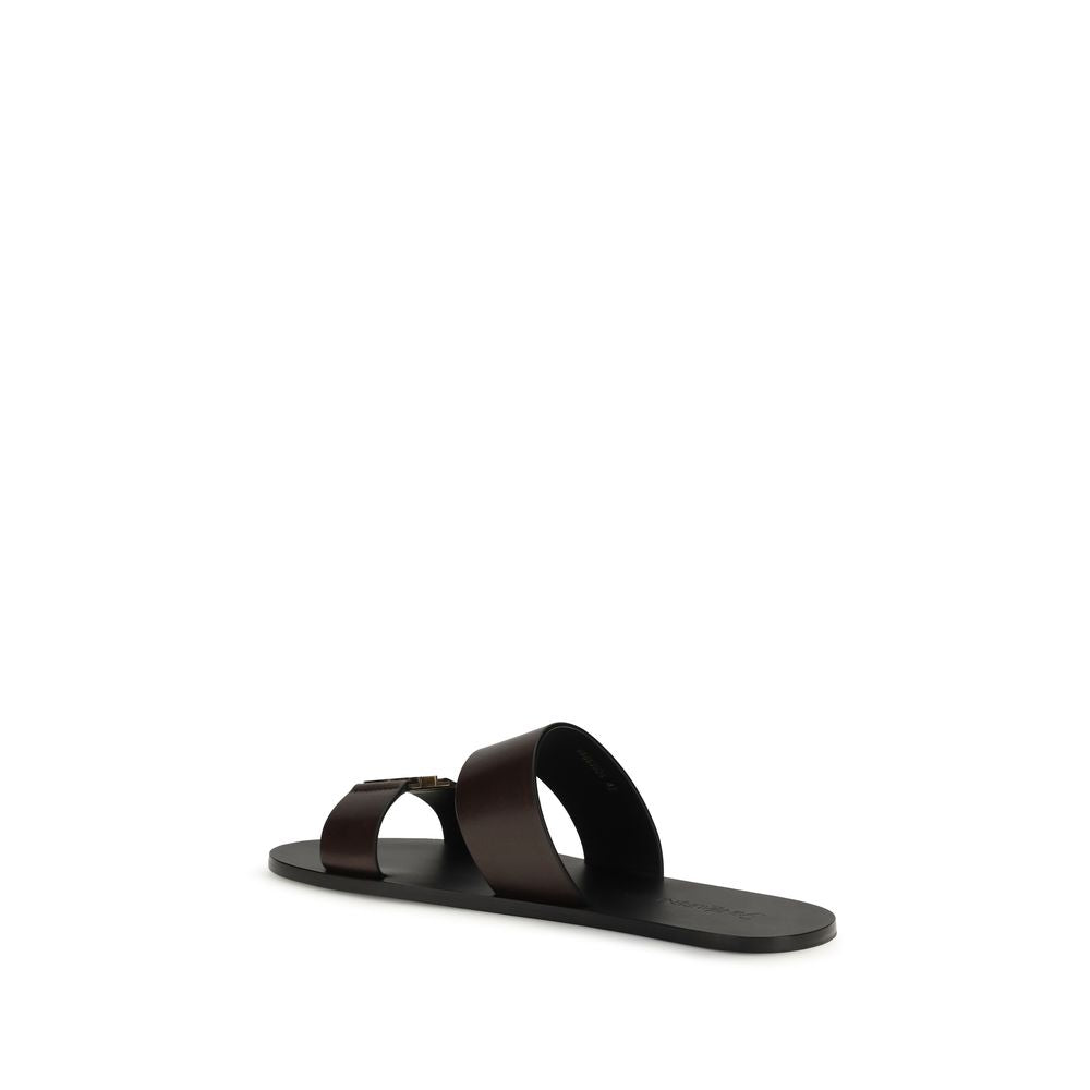 Saint Laurent Braune Kalbsleder Bos Taurus Flache Sandalen