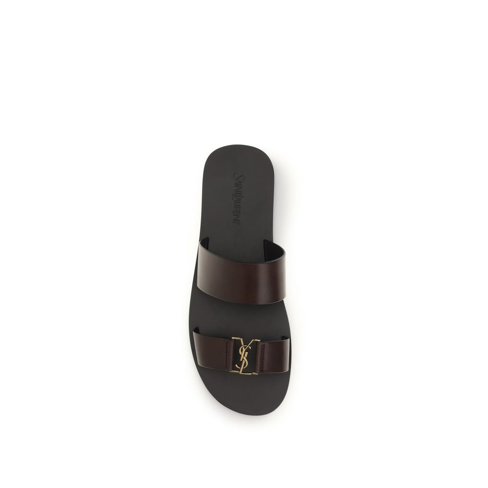 Saint Laurent Braune Kalbsleder Bos Taurus Flache Sandalen