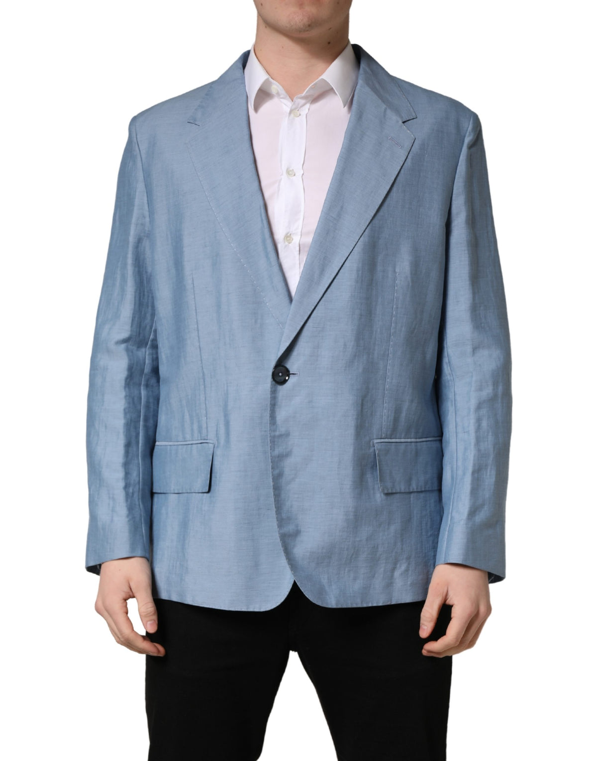 Dolce & Gabbana Hellblaue einreihige Herrenjacke Blazer