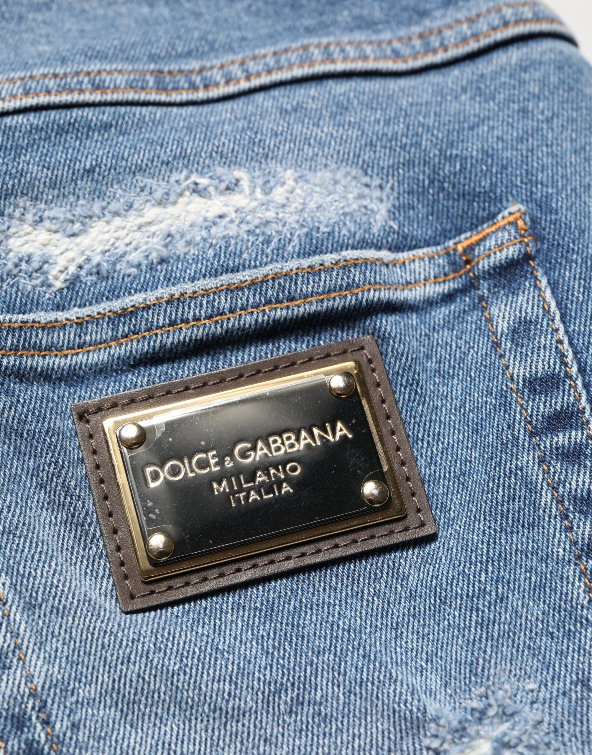 Dolce & Gabbana Blaue Baumwoll-Bermudashorts aus distressed Denim