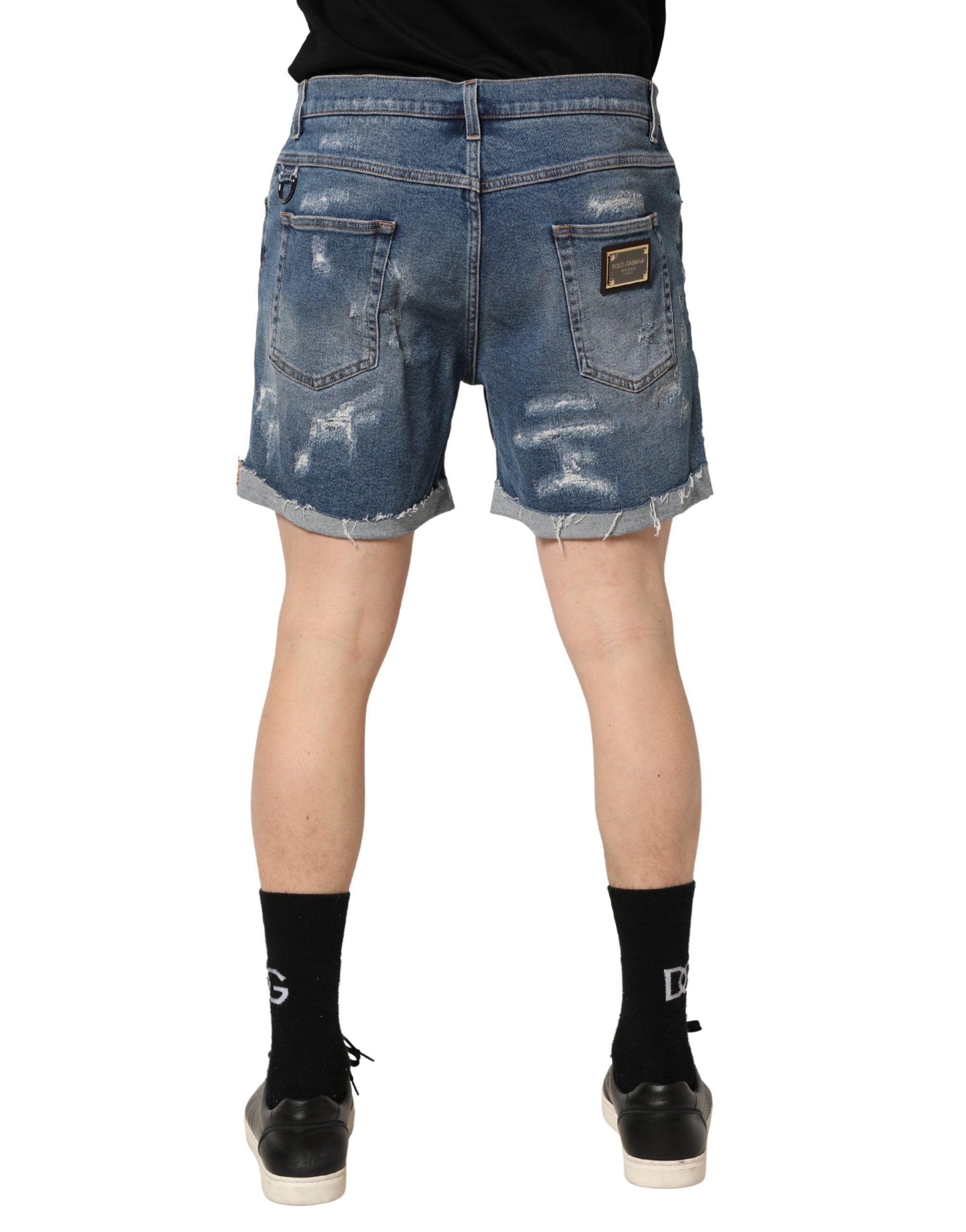 Dolce & Gabbana Blaue Baumwoll-Bermudashorts aus distressed Denim
