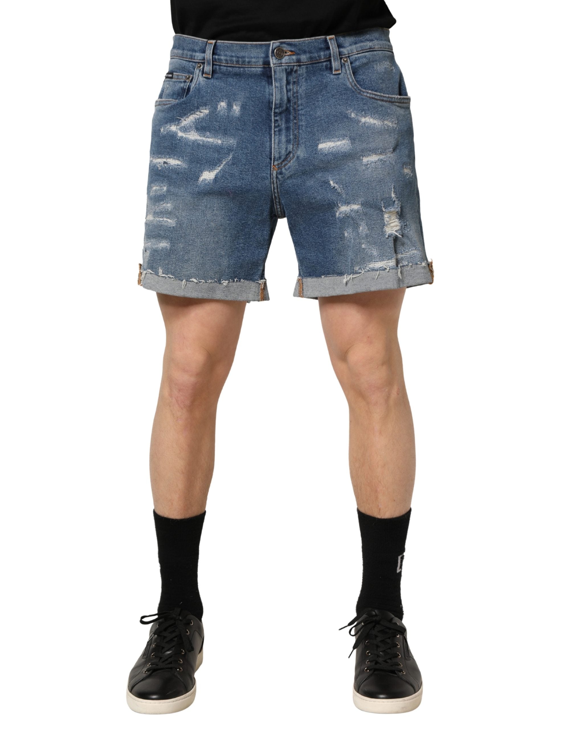 Dolce & Gabbana Blaue Baumwoll-Bermudashorts aus distressed Denim