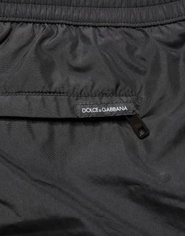 Dolce & Gabbana Schwarze Herren-Badeshorts aus Polyester mit Kordelzug