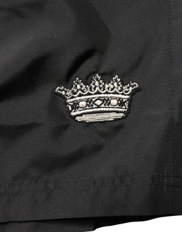 Dolce & Gabbana Schwarze Herren-Badeshorts aus Polyester mit Kordelzug