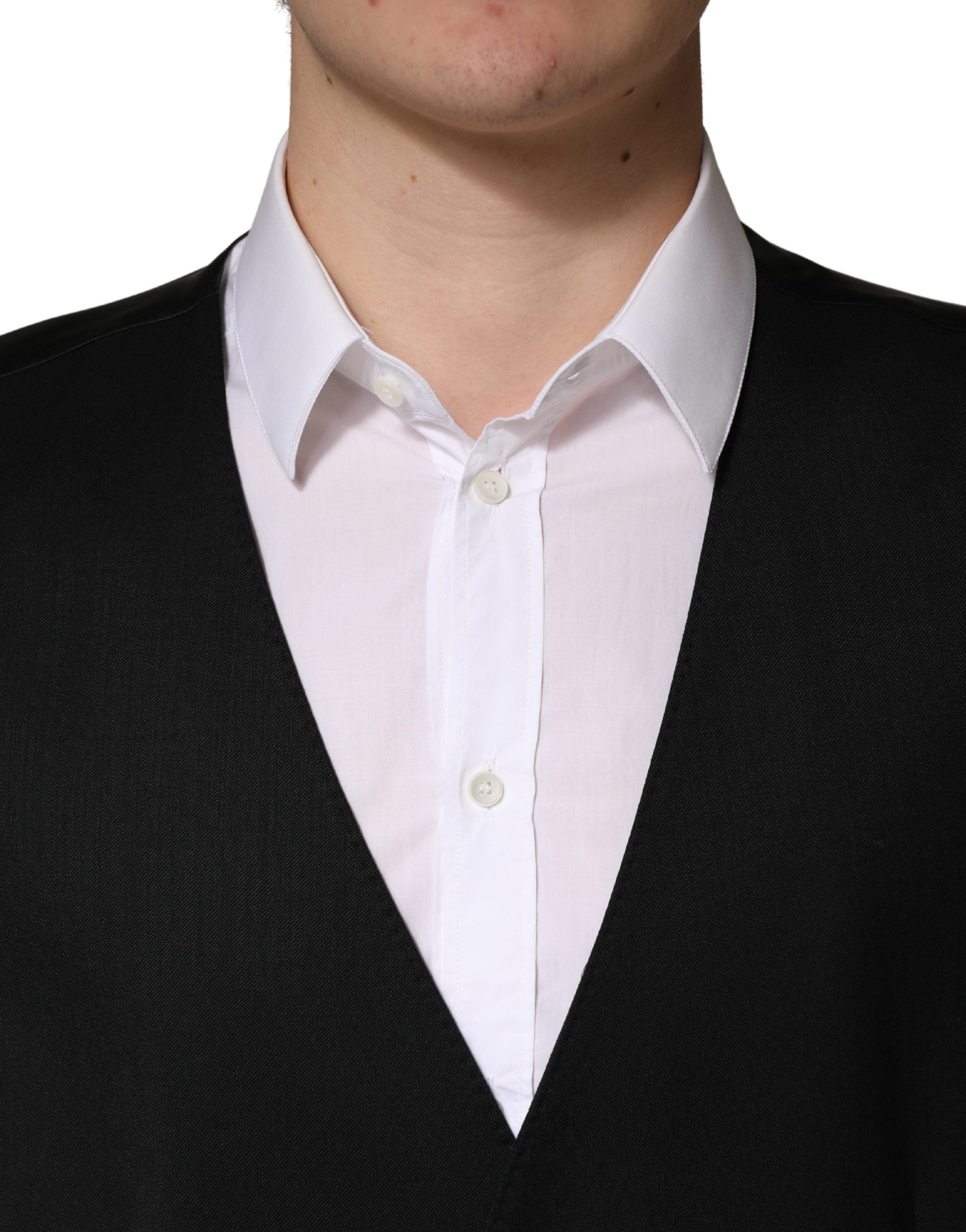 Dolce & Gabbana Schwarzer Woll-Weste für Herren mit Einreiher