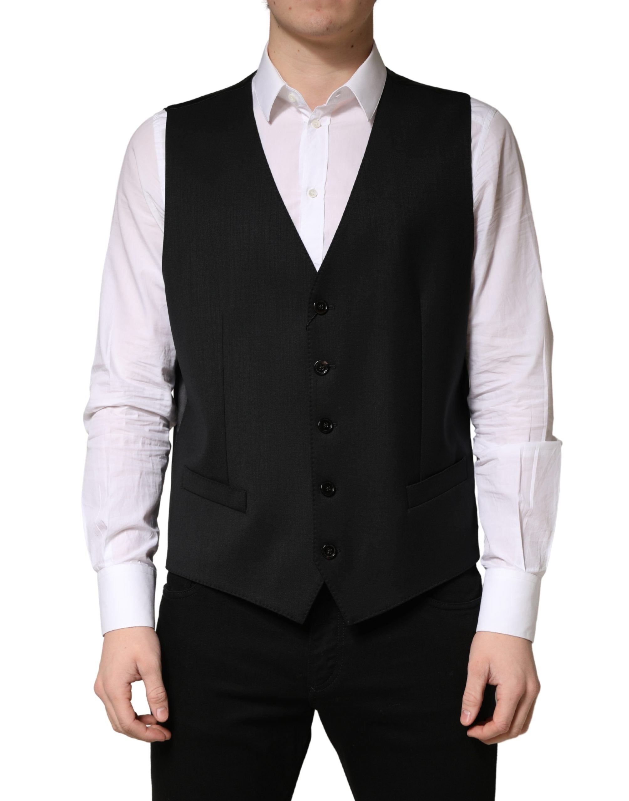 Dolce & Gabbana Schwarzer Woll-Weste für Herren mit Einreiher