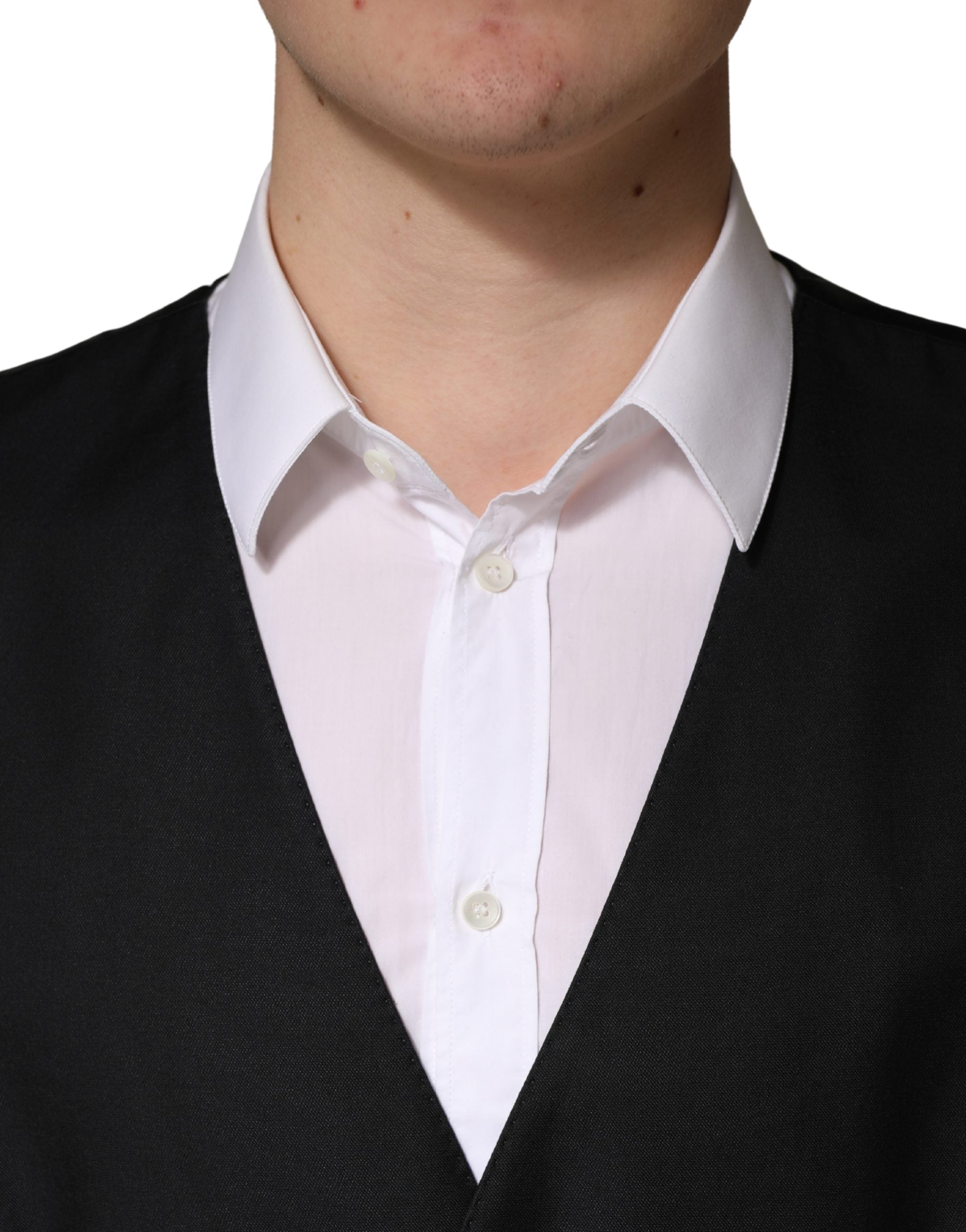 Dolce & Gabbana Schwarzer Woll-Weste für Herren mit Einreiher