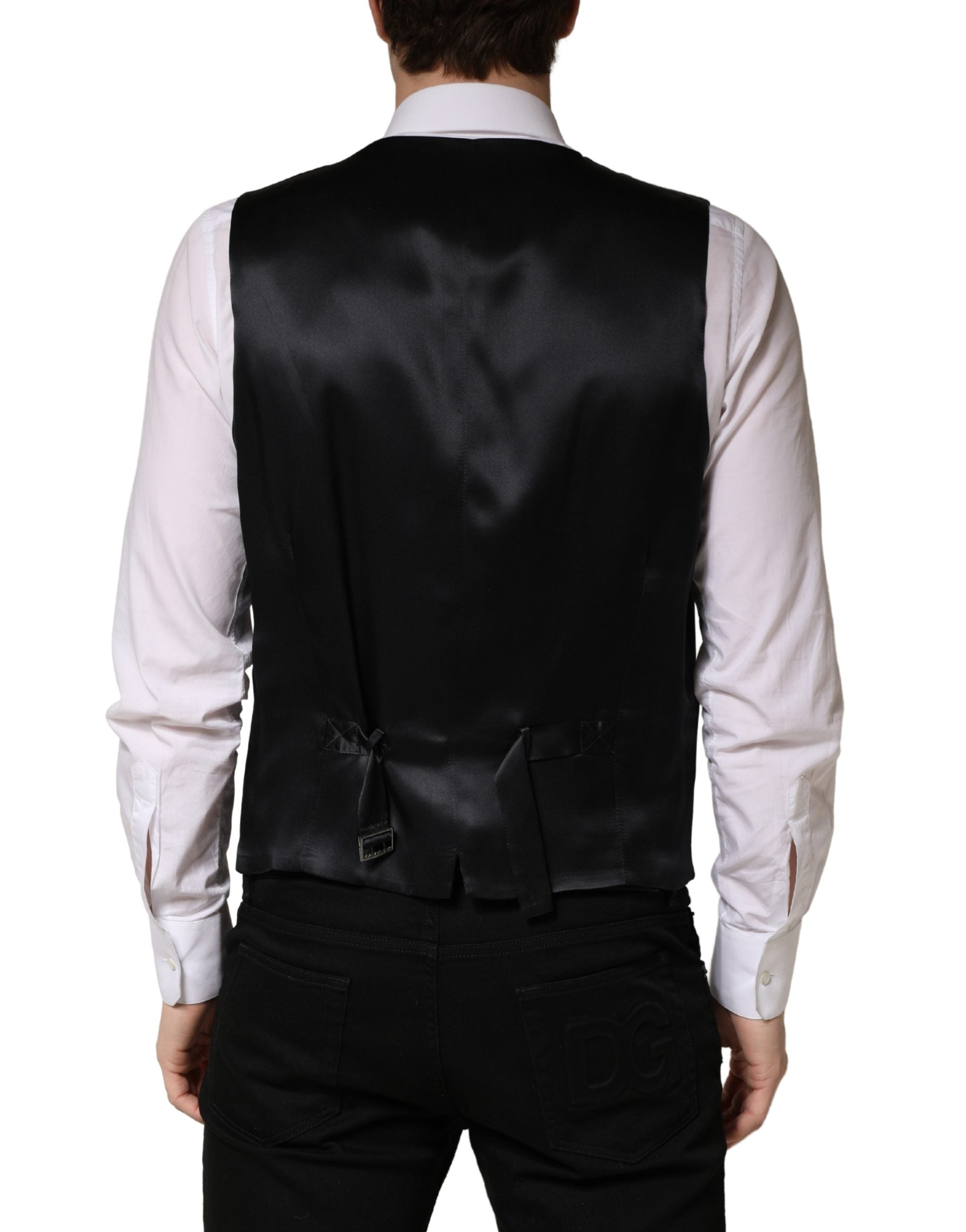 Dolce & Gabbana Schwarzer Woll-Weste für Herren mit Einreiher