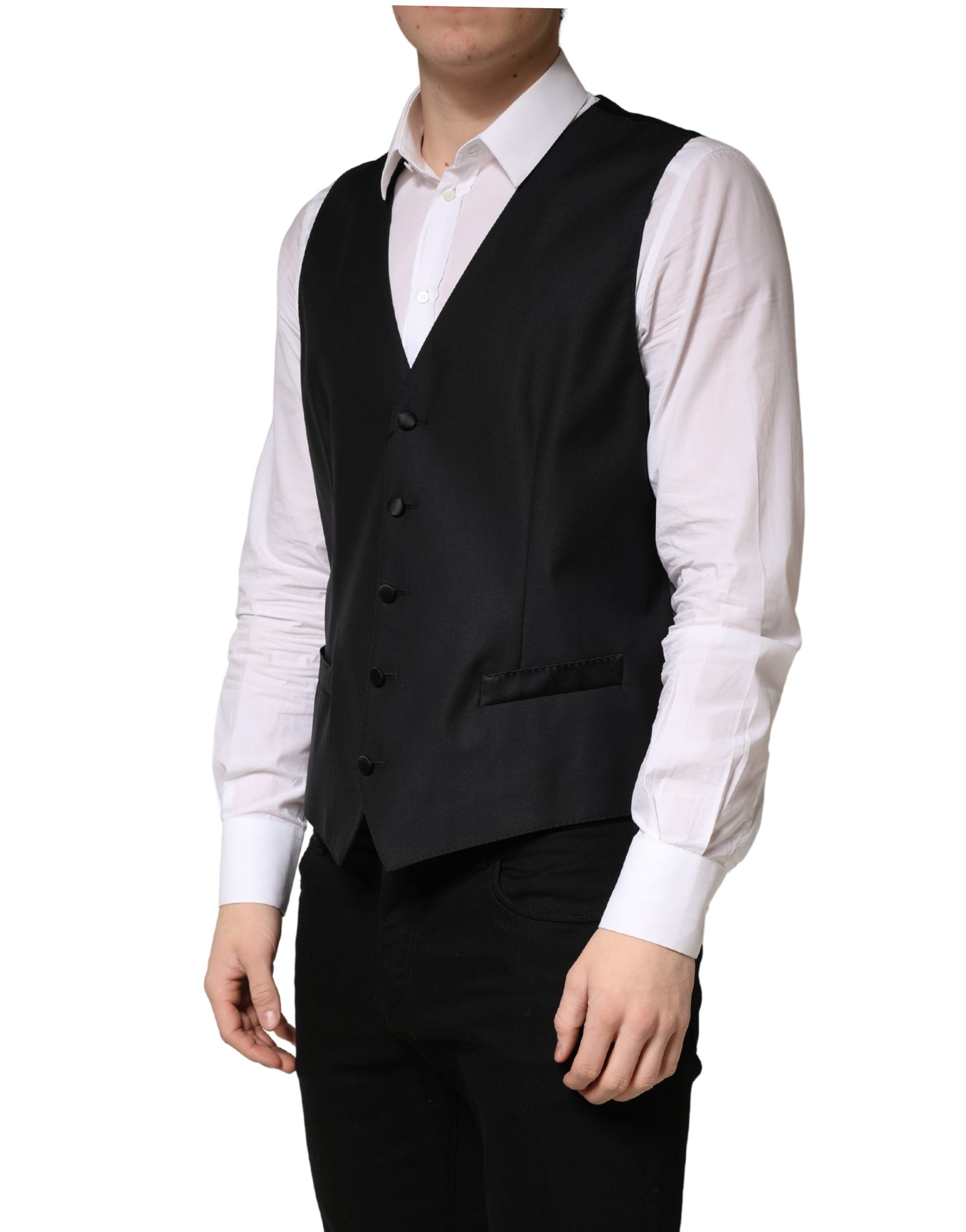 Dolce & Gabbana Schwarzer Woll-Weste für Herren mit Einreiher