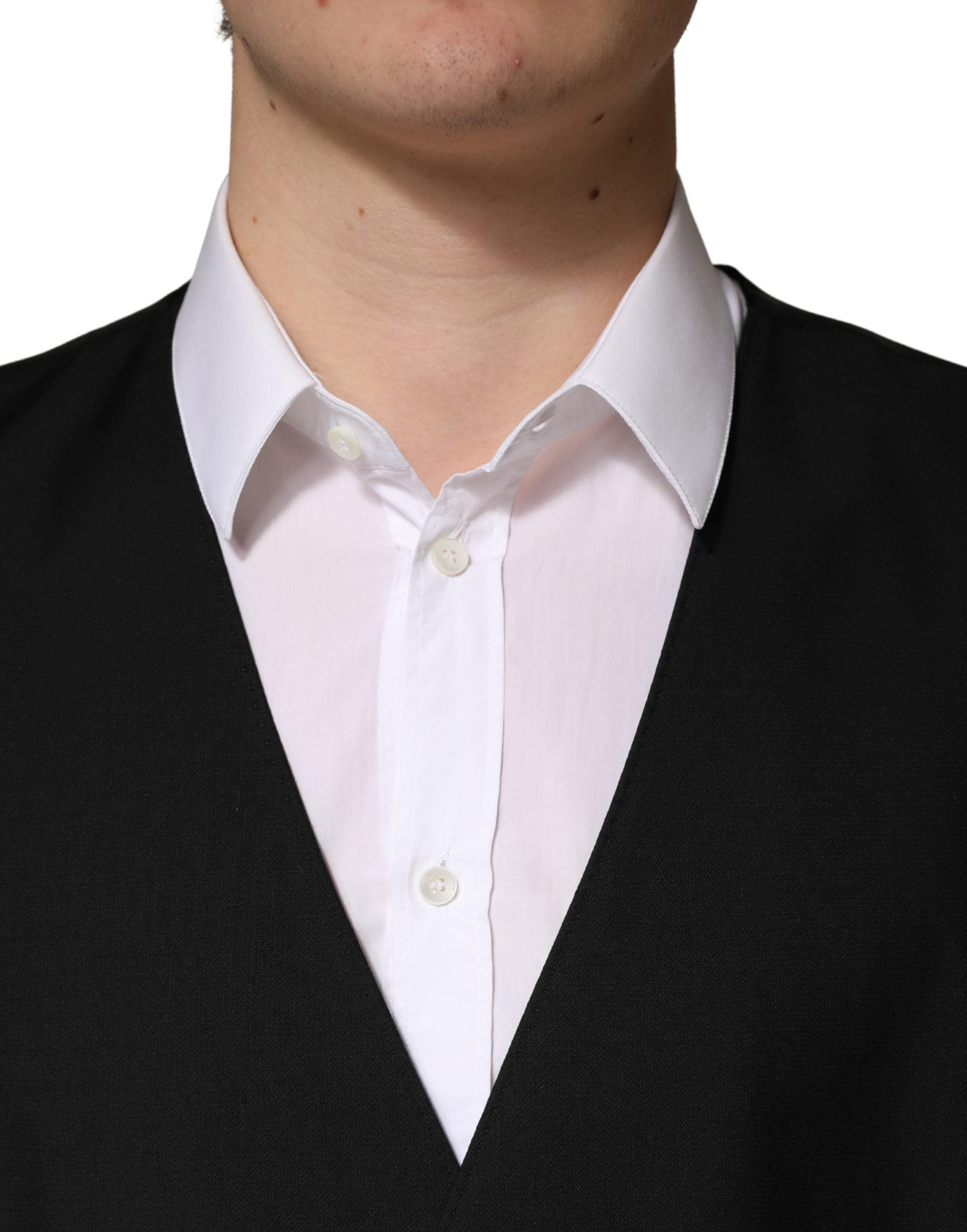 Dolce & Gabbana Schwarzer Woll-Weste für Herren mit Einreiher