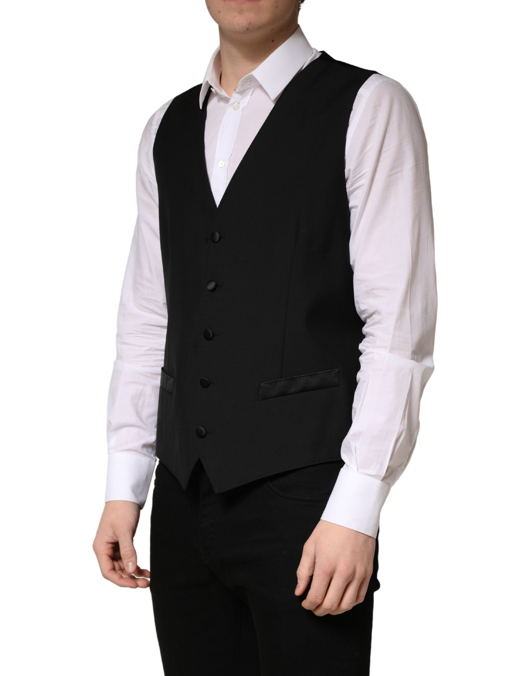 Dolce & Gabbana Schwarzer Woll-Weste für Herren mit Einreiher
