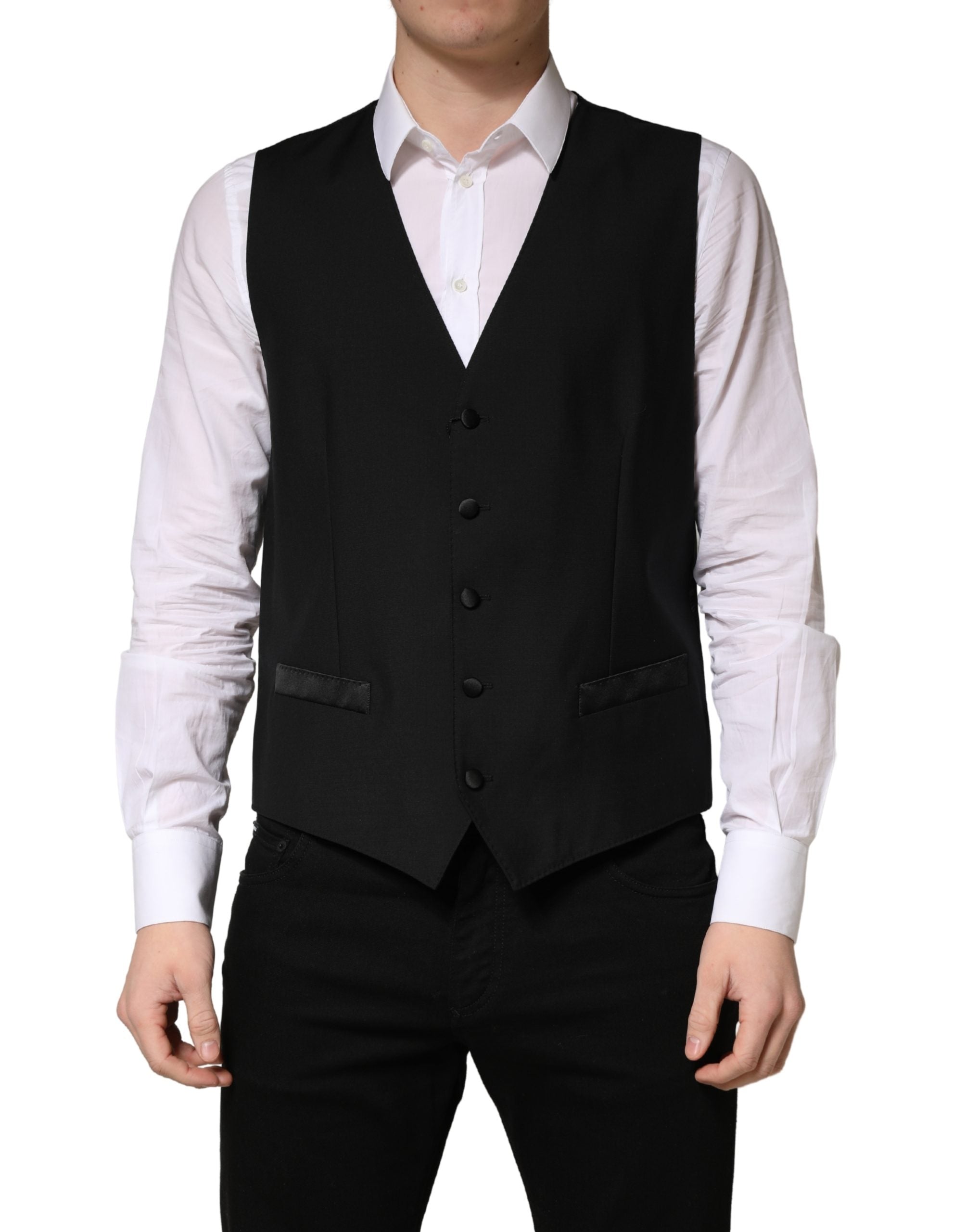 Dolce & Gabbana Schwarzer Woll-Weste für Herren mit Einreiher