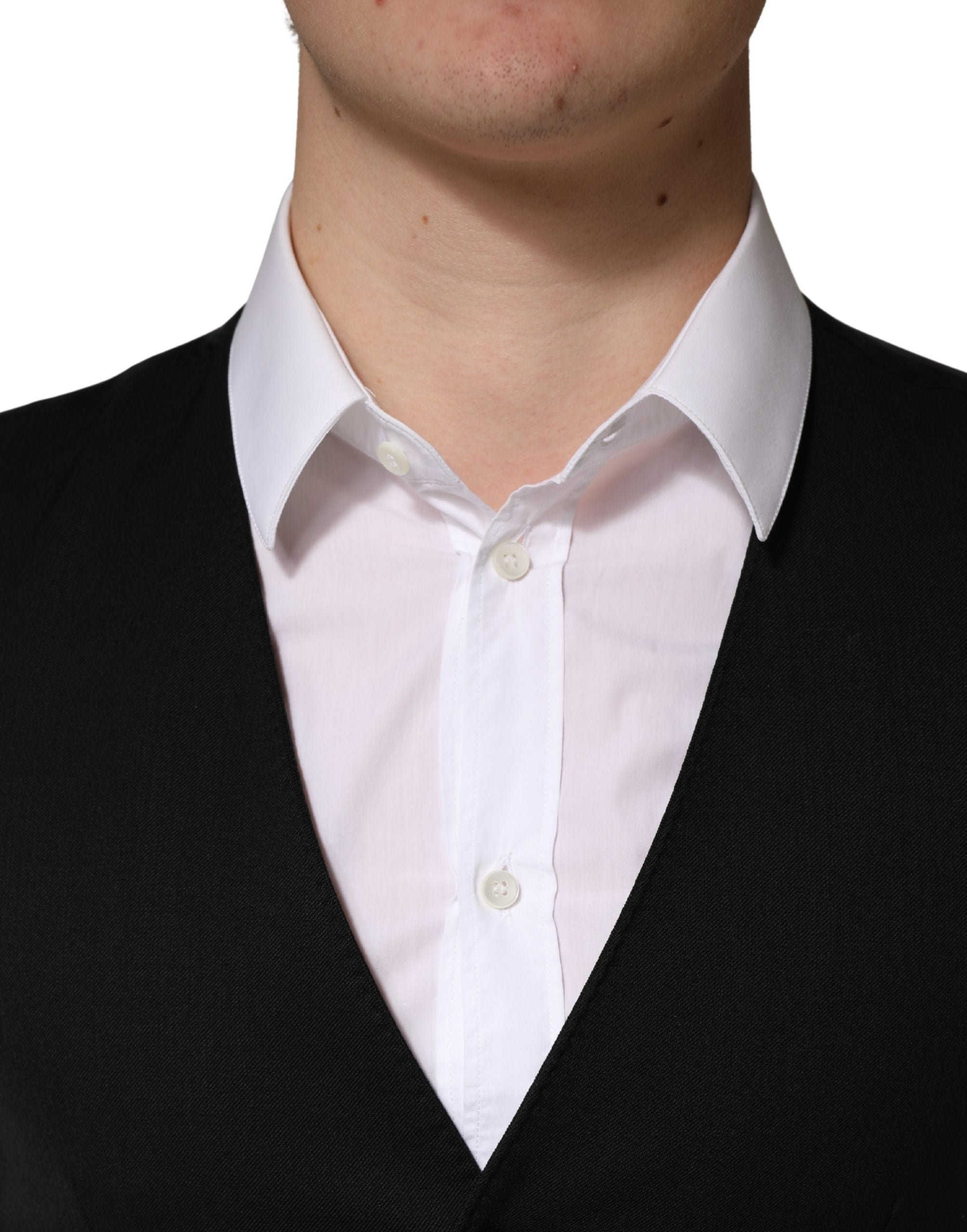 Dolce & Gabbana Schwarzer Woll-Weste für Herren mit Einreiher