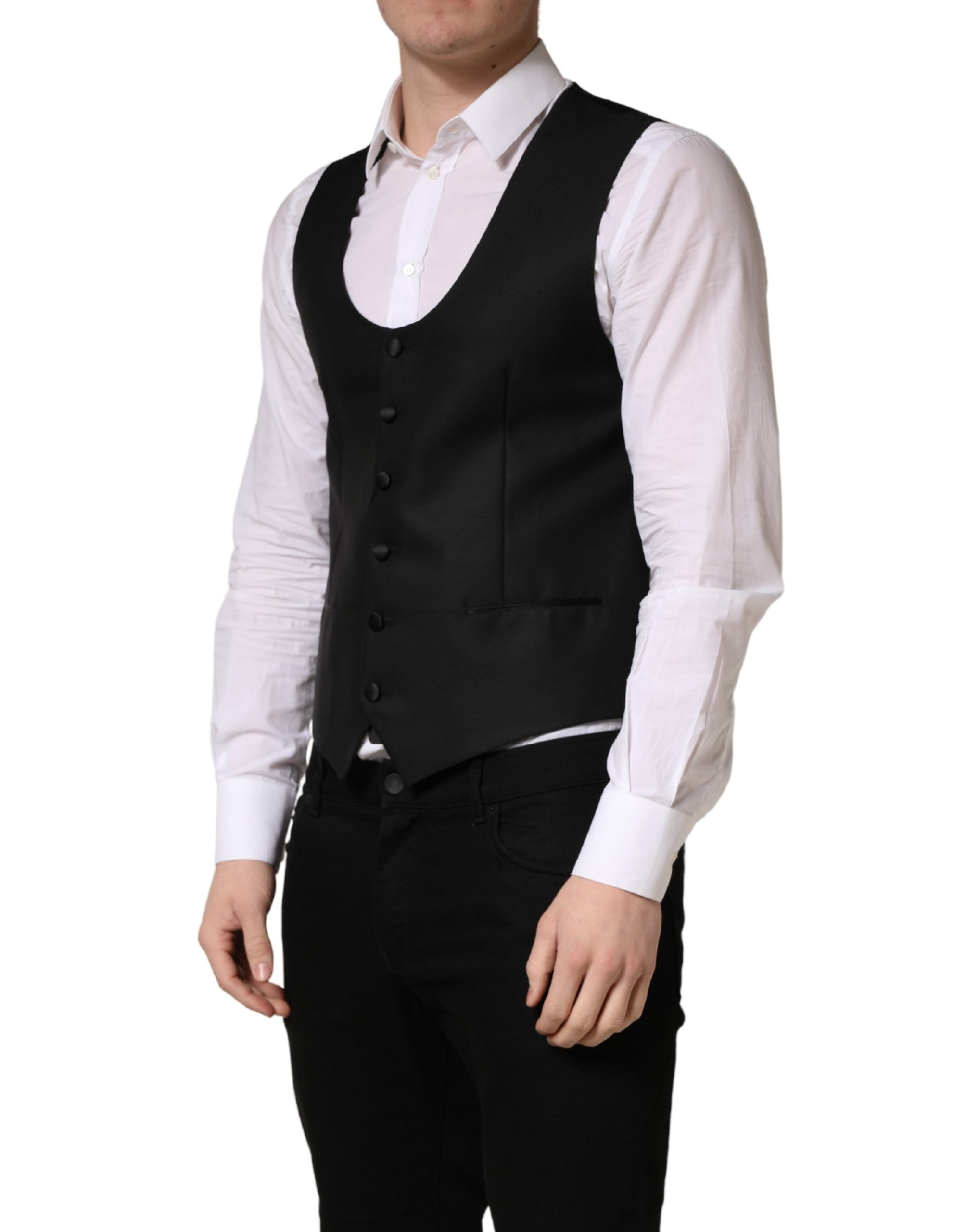 Dolce & Gabbana Schwarze Wollweste mit schmaler Passform