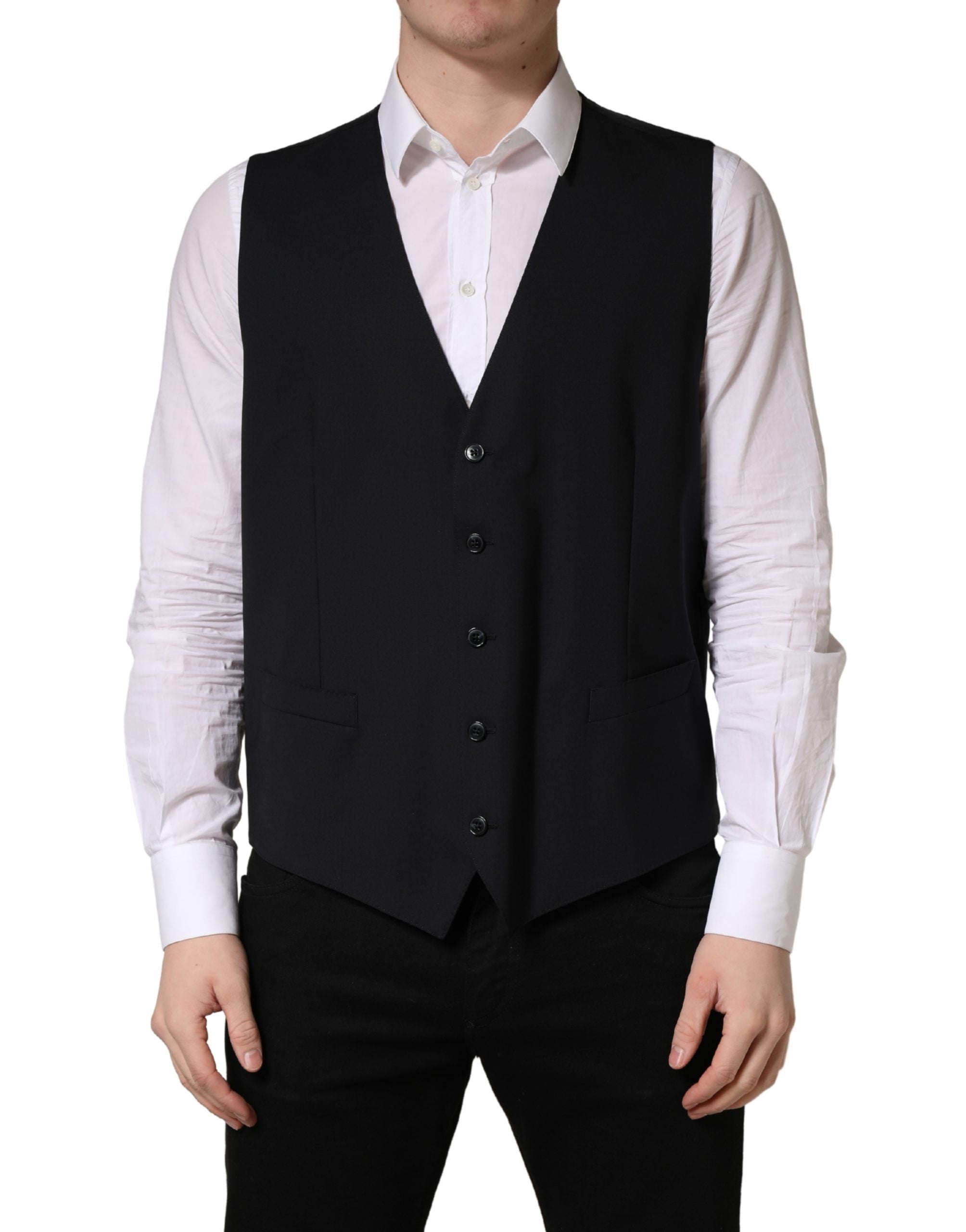 Dolce & Gabbana Schwarze Wollweste mit schmaler Passform