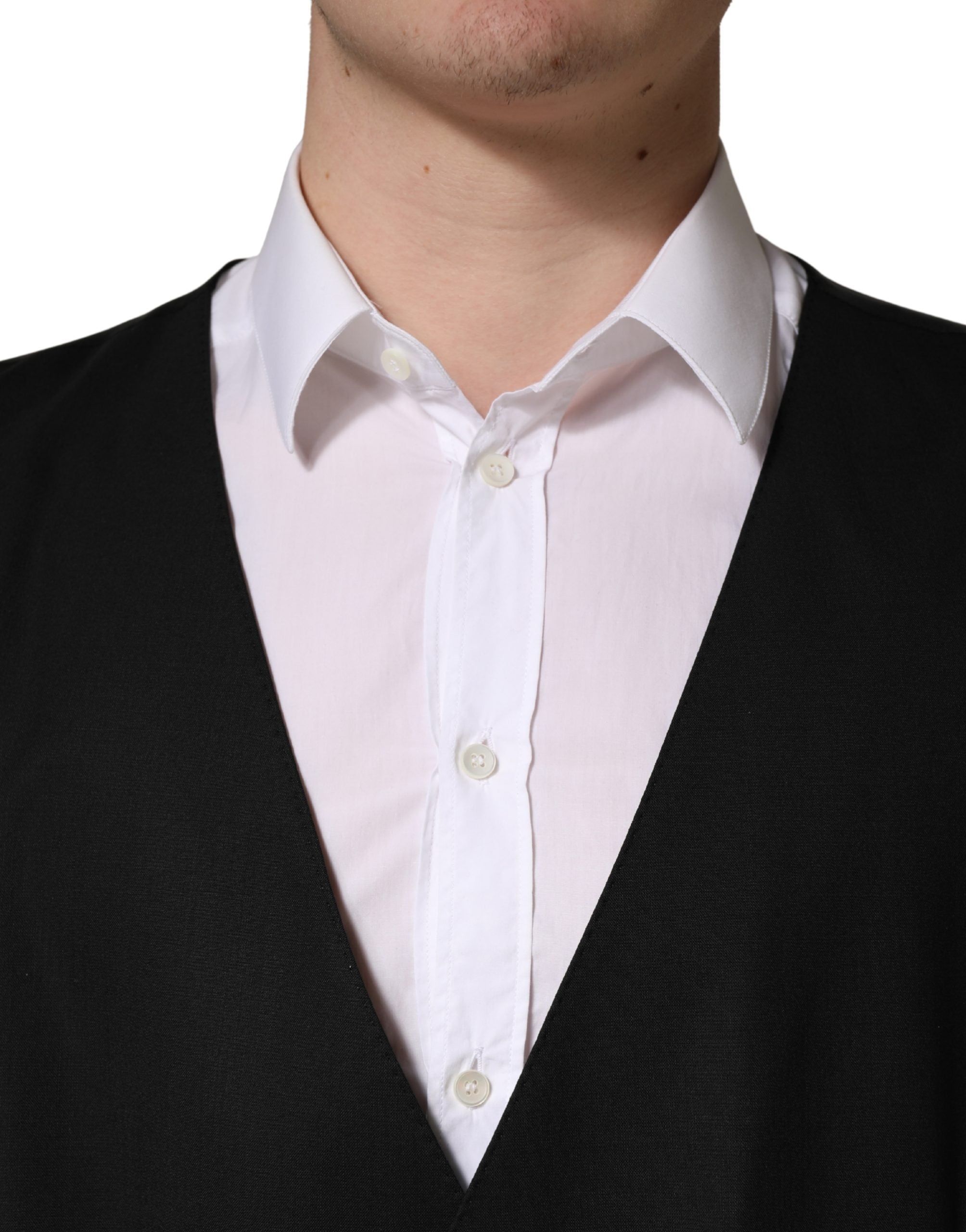 Dolce & Gabbana Schwarze Wollweste mit schmaler Passform