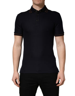 Dolce & Gabbana Dunkelblaues Kurzarm-Poloshirt aus Seide für Herren