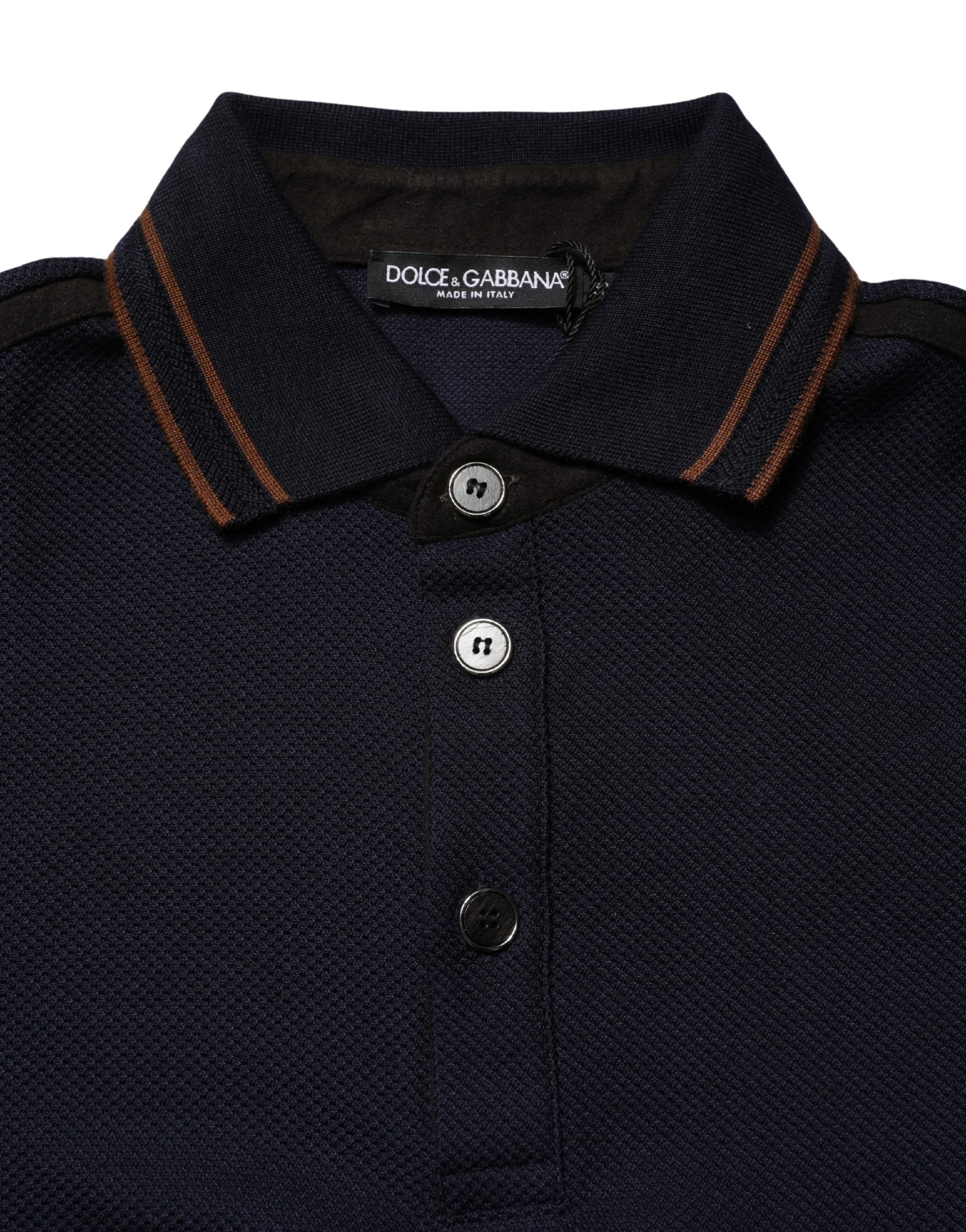 Dolce & Gabbana Dunkelblaues Kurzarm-Poloshirt aus Seide für Herren