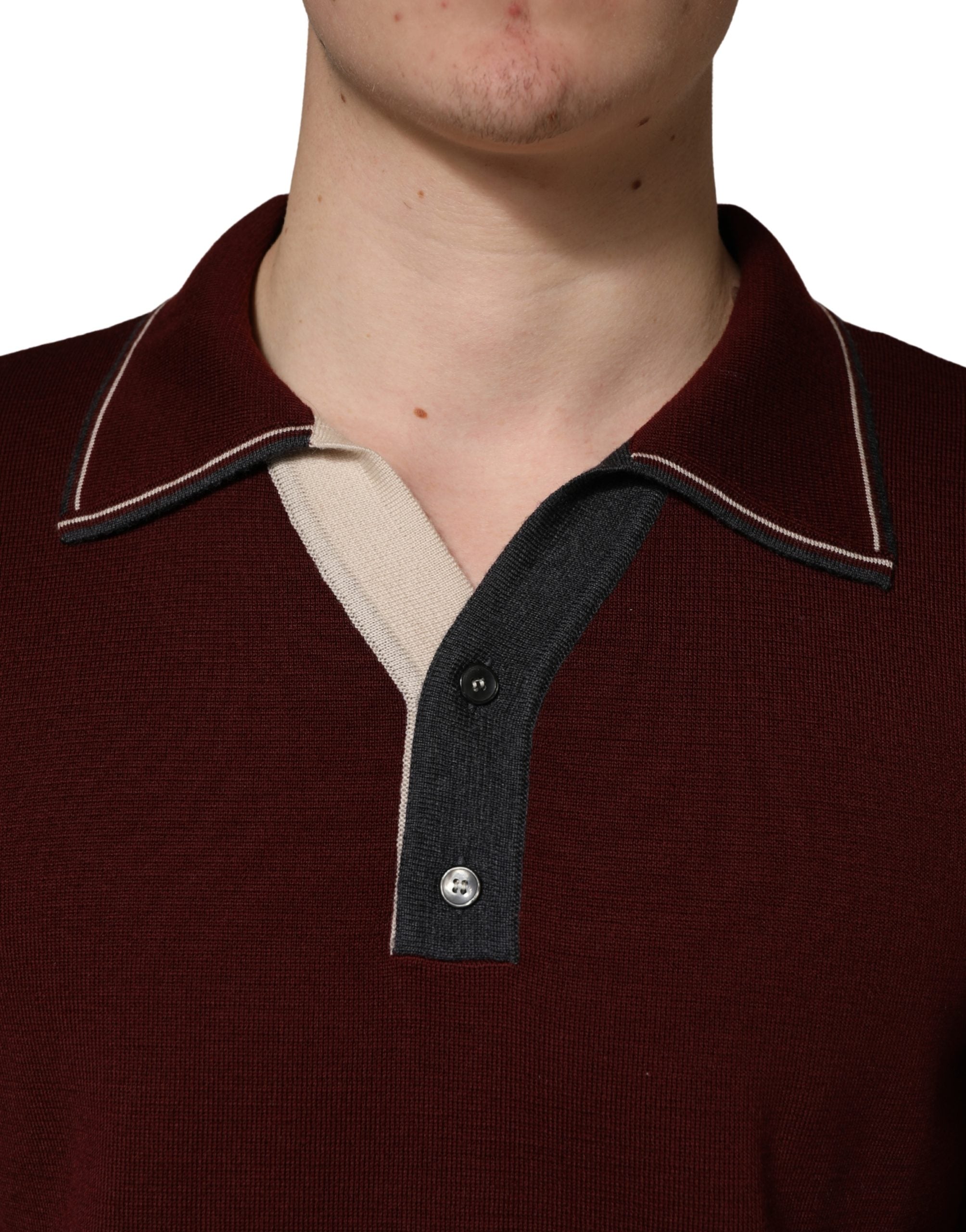 Dolce & Gabbana Maroon Re-Edition Woll-Langarmshirt