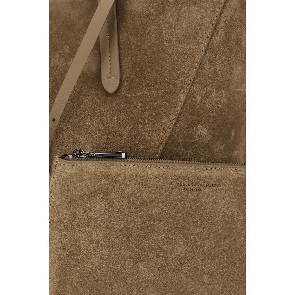 Brunello Cucinelli Beige Kalbsleder Bos Taurus Schultertasche