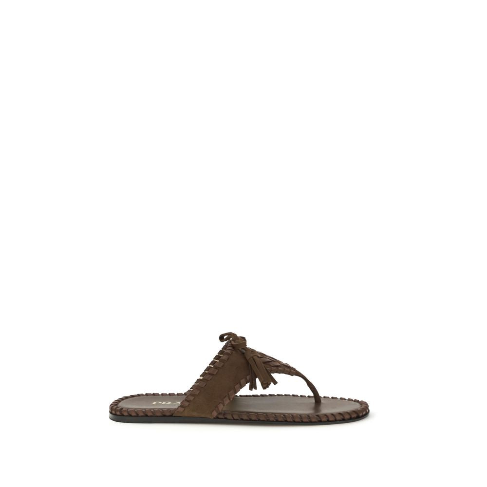 Prada Braune Kalbsleder Bos Taurus Flache Sandalen