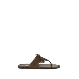 Prada Braune Kalbsleder Bos Taurus Flache Sandalen