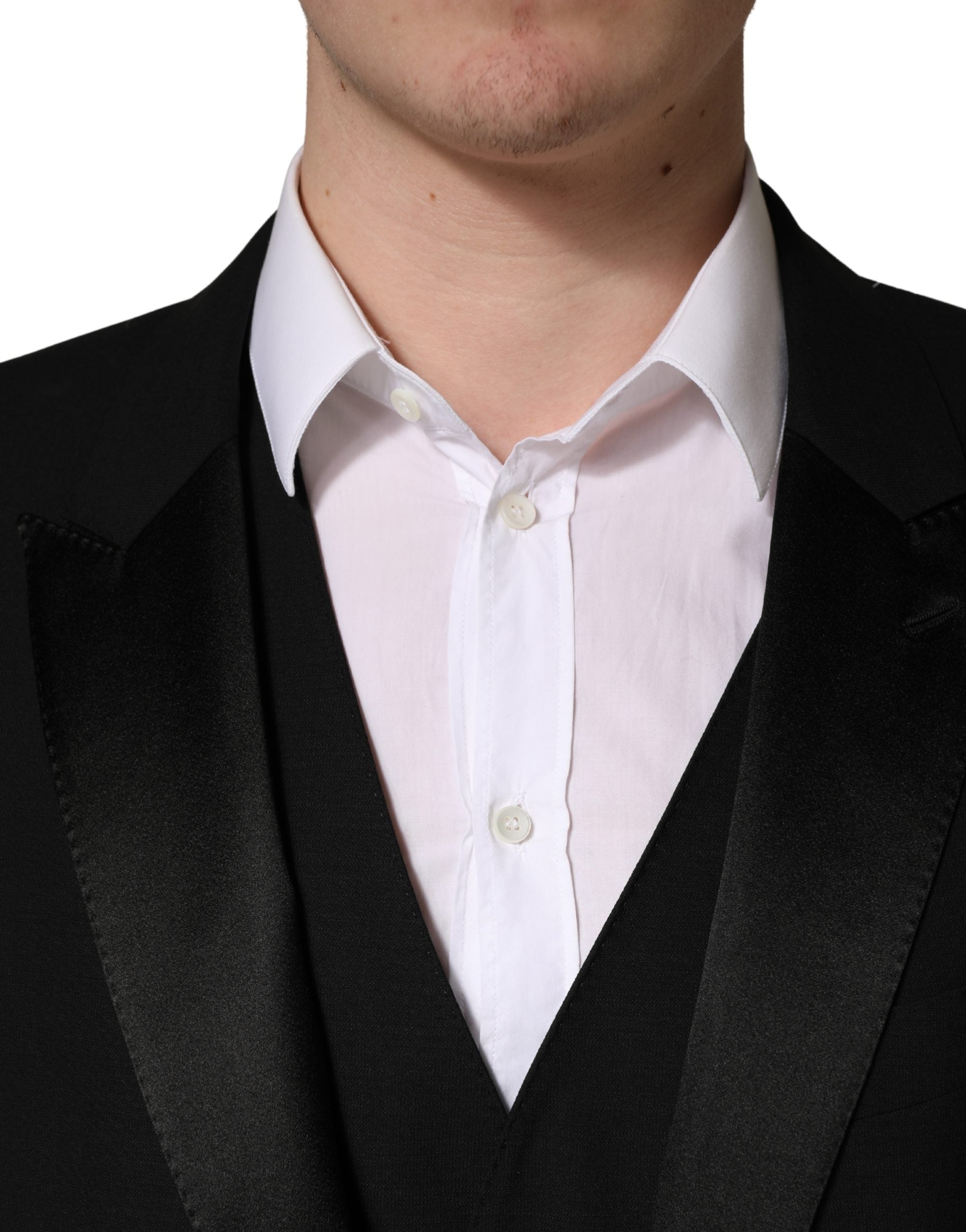 Dolce & Gabbana Schwarzer Wollseide Saxophon Slim Fit 3-teiliger Anzug