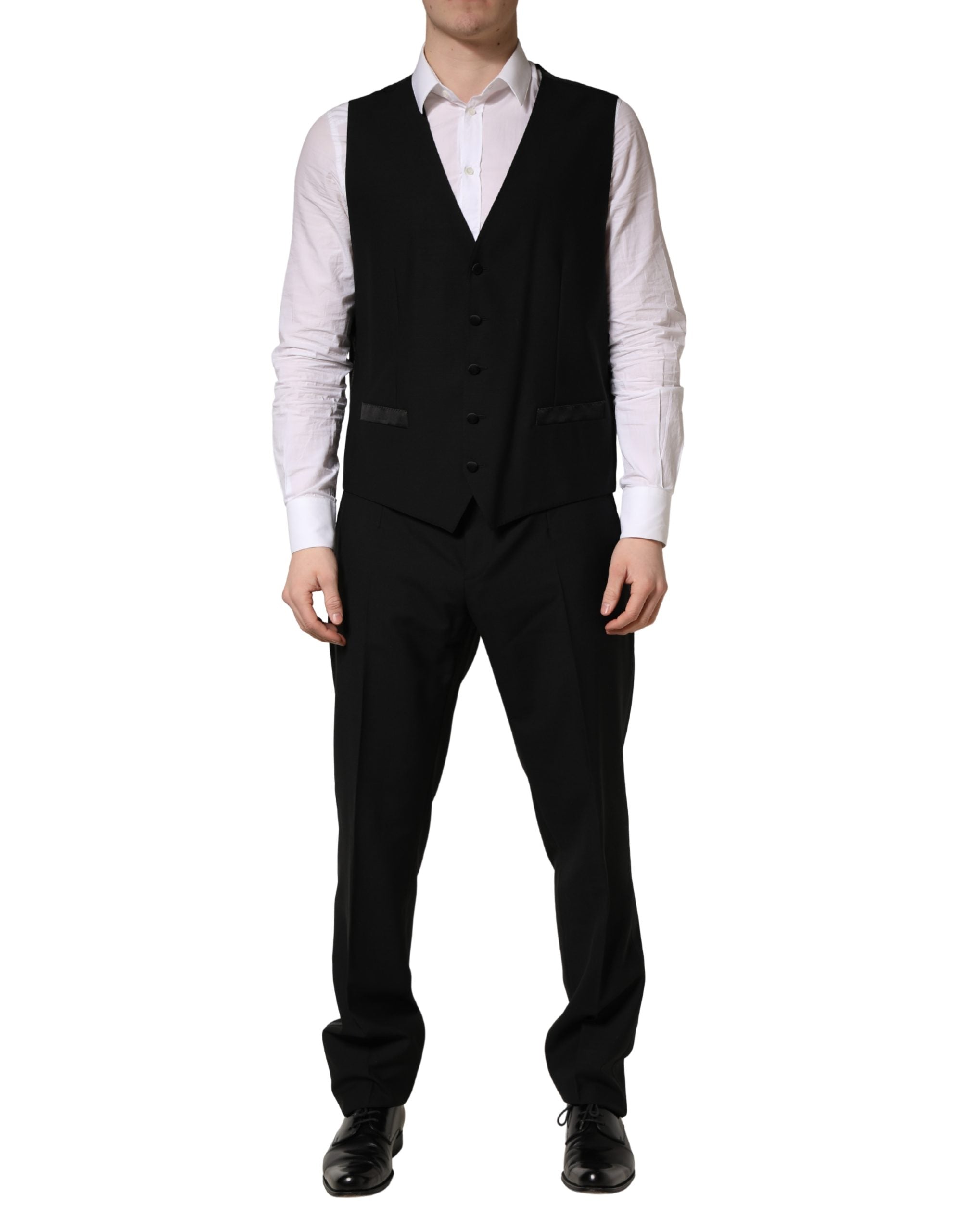 Dolce & Gabbana Schwarzer Wollseide Saxophon Slim Fit 3-teiliger Anzug
