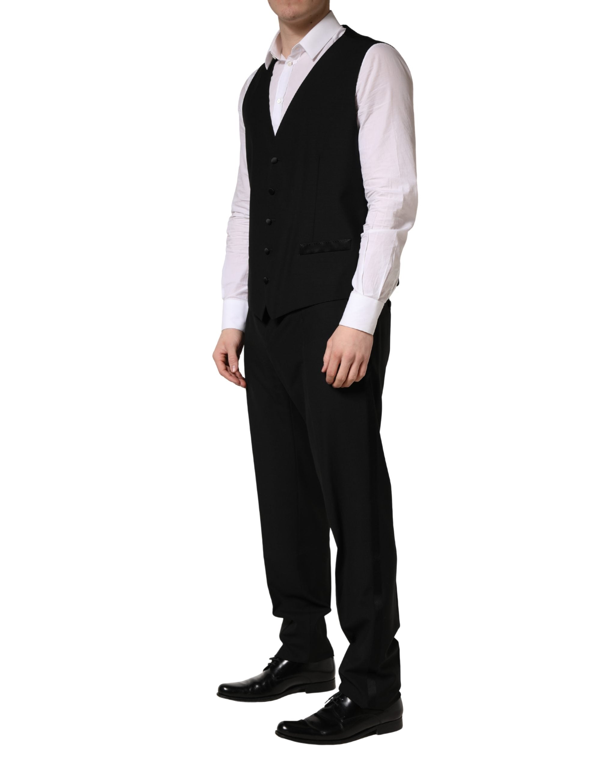Dolce & Gabbana Schwarzer Wollseide Saxophon Slim Fit 3-teiliger Anzug