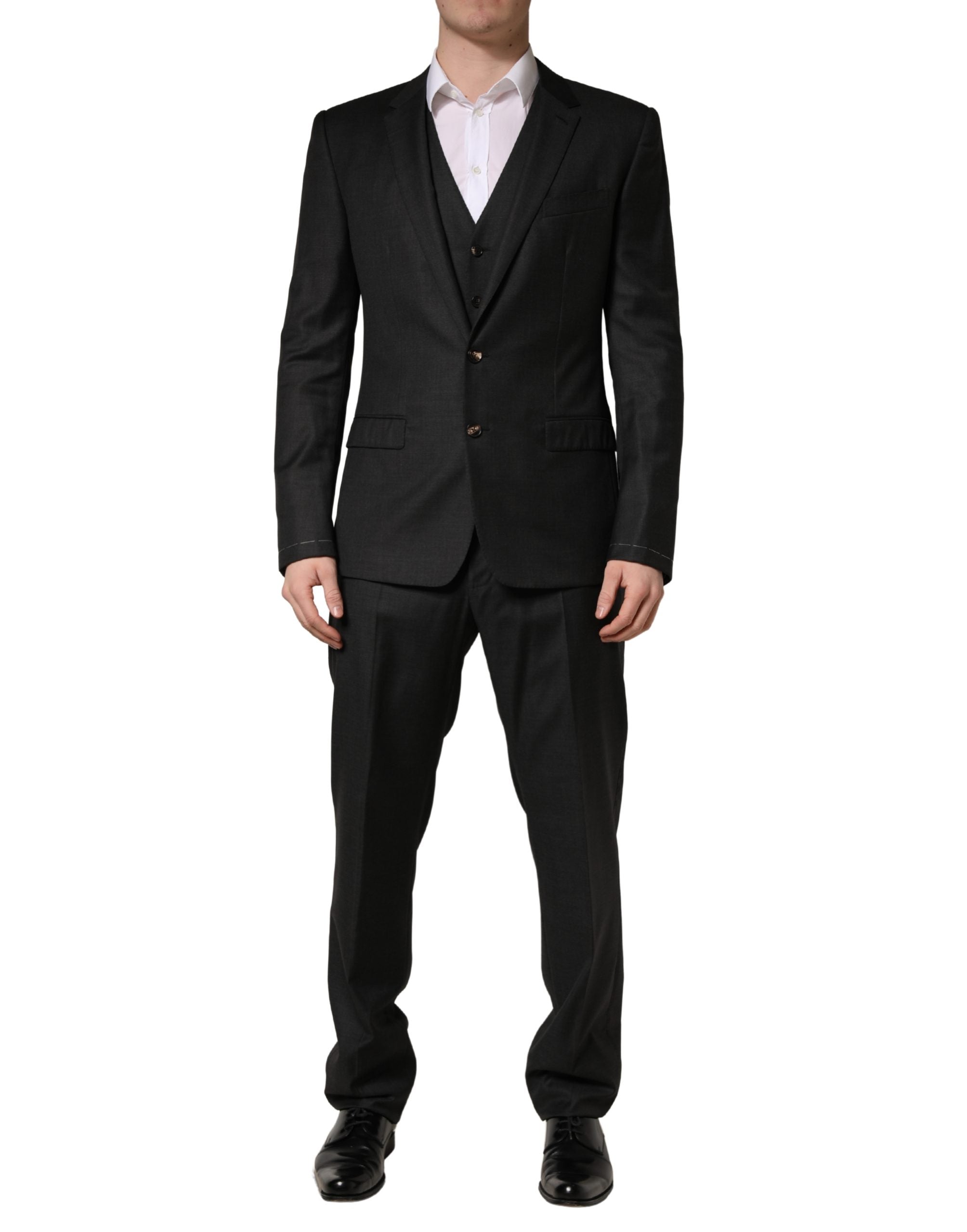 Dolce & Gabbana Schwarzer Woll-Anzug im Slim Fit-Stil, 3-teilig für Herren