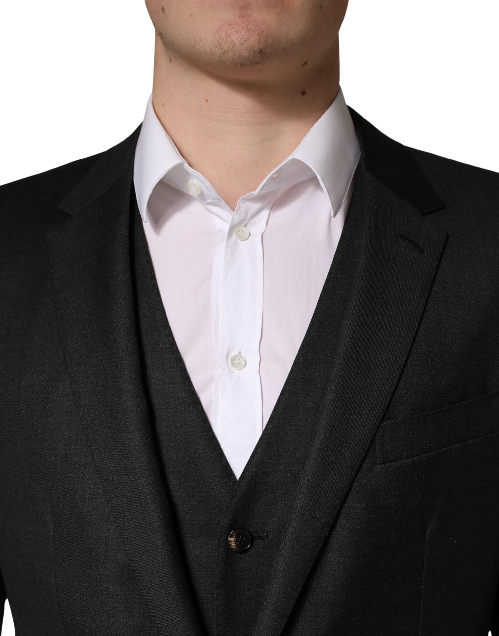 Dolce & Gabbana Schwarzer Woll-Anzug im Slim Fit-Stil, 3-teilig für Herren