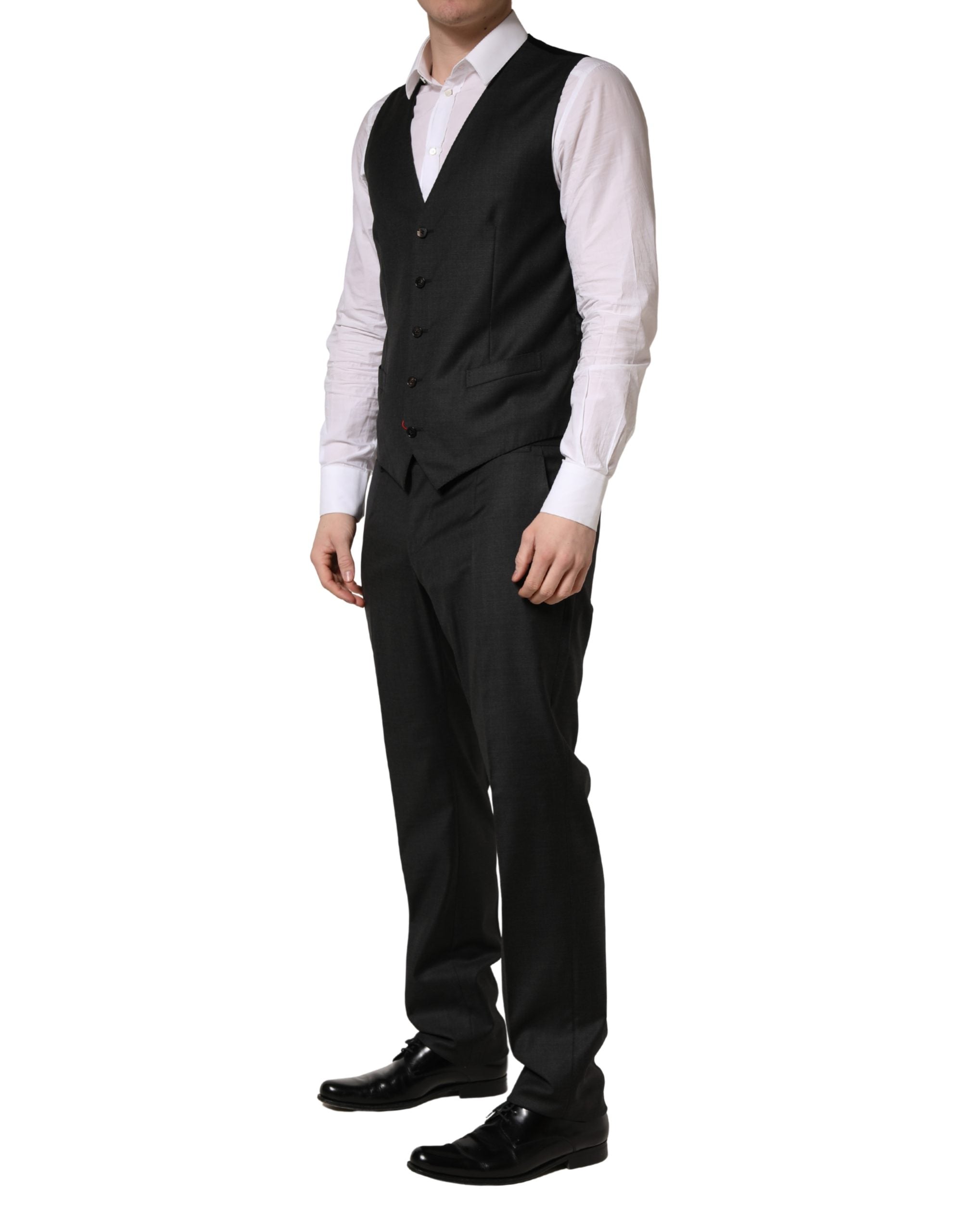 Dolce & Gabbana Schwarzer Woll-Anzug im Slim Fit-Stil, 3-teilig für Herren