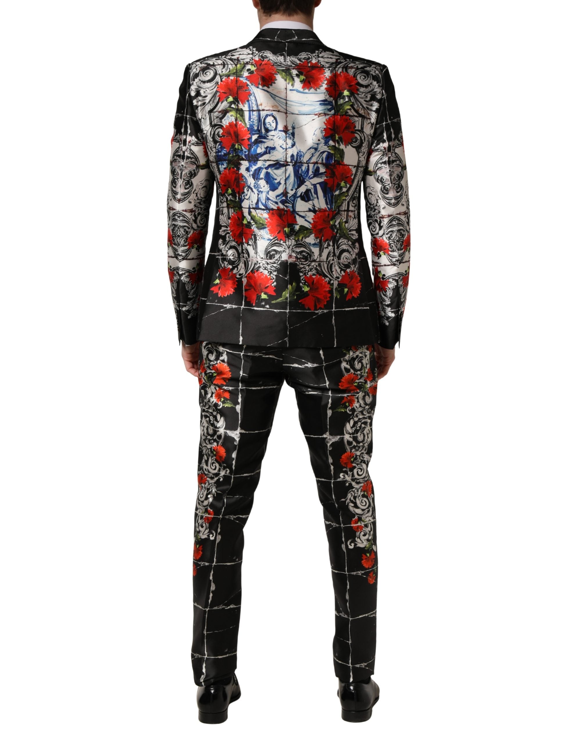 Dolce & Gabbana Schwarzer 3-teiliger Anzug mit 2 Knöpfen und Blumenmuster