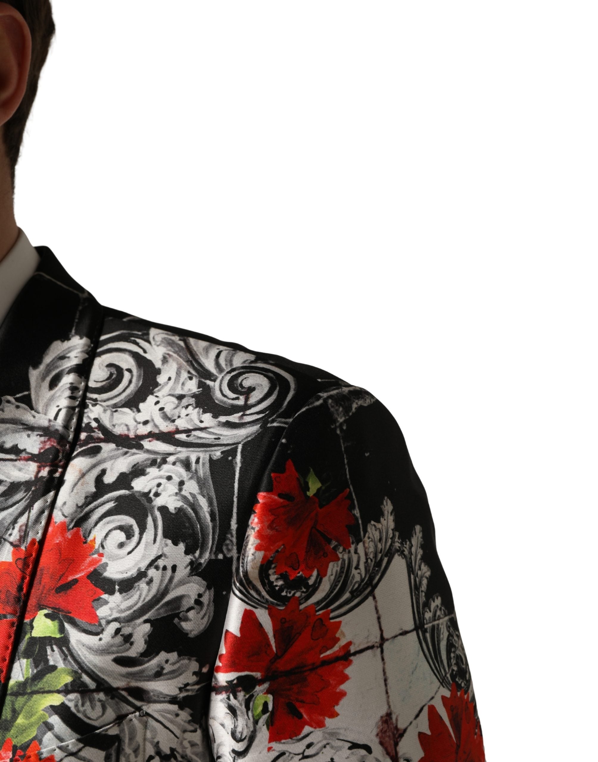 Dolce & Gabbana Schwarzer 3-teiliger Anzug mit 2 Knöpfen und Blumenmuster