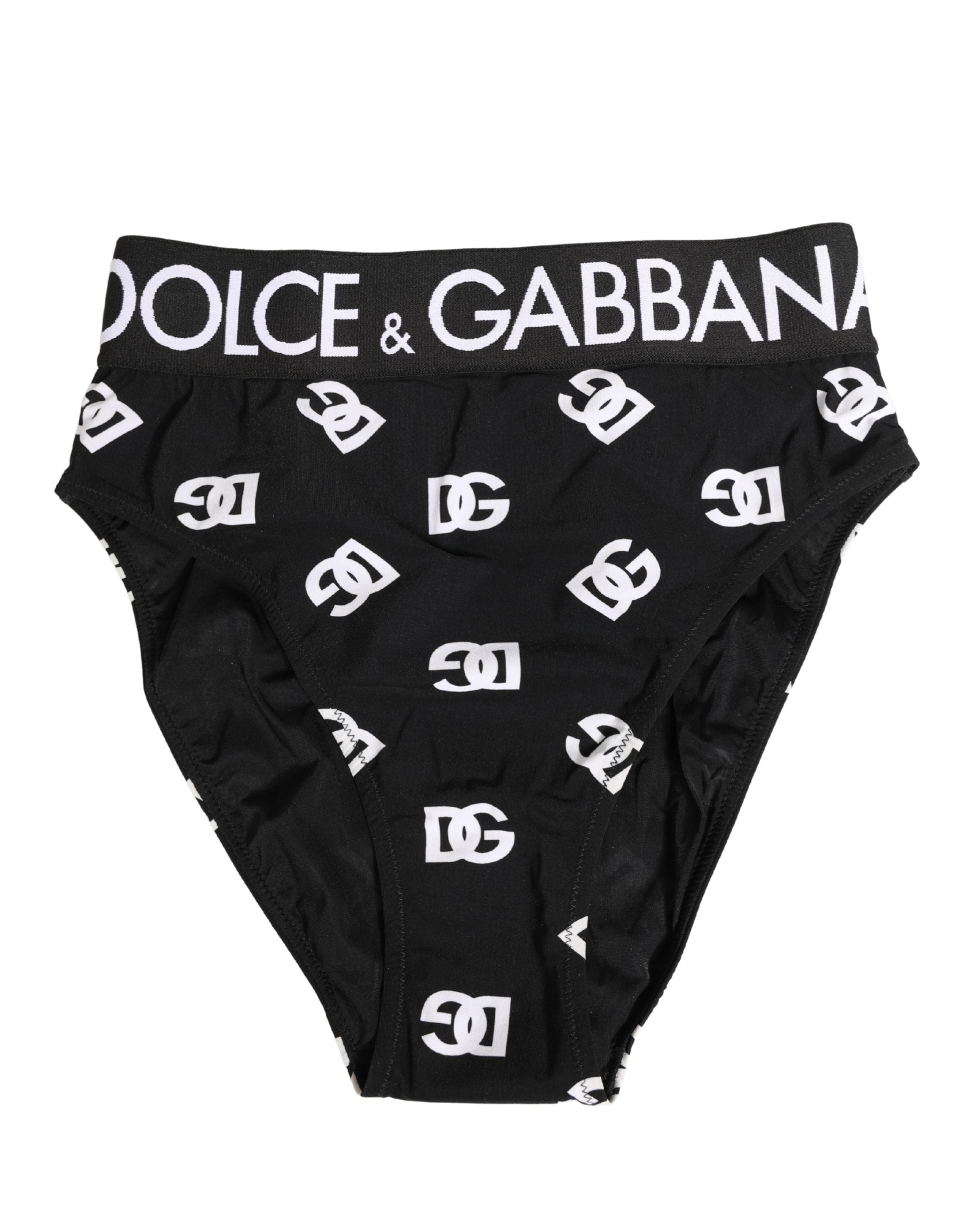 Dolce & Gabbana Weiße schwarze Logo-Bund Midi-Slip Unterwäsche