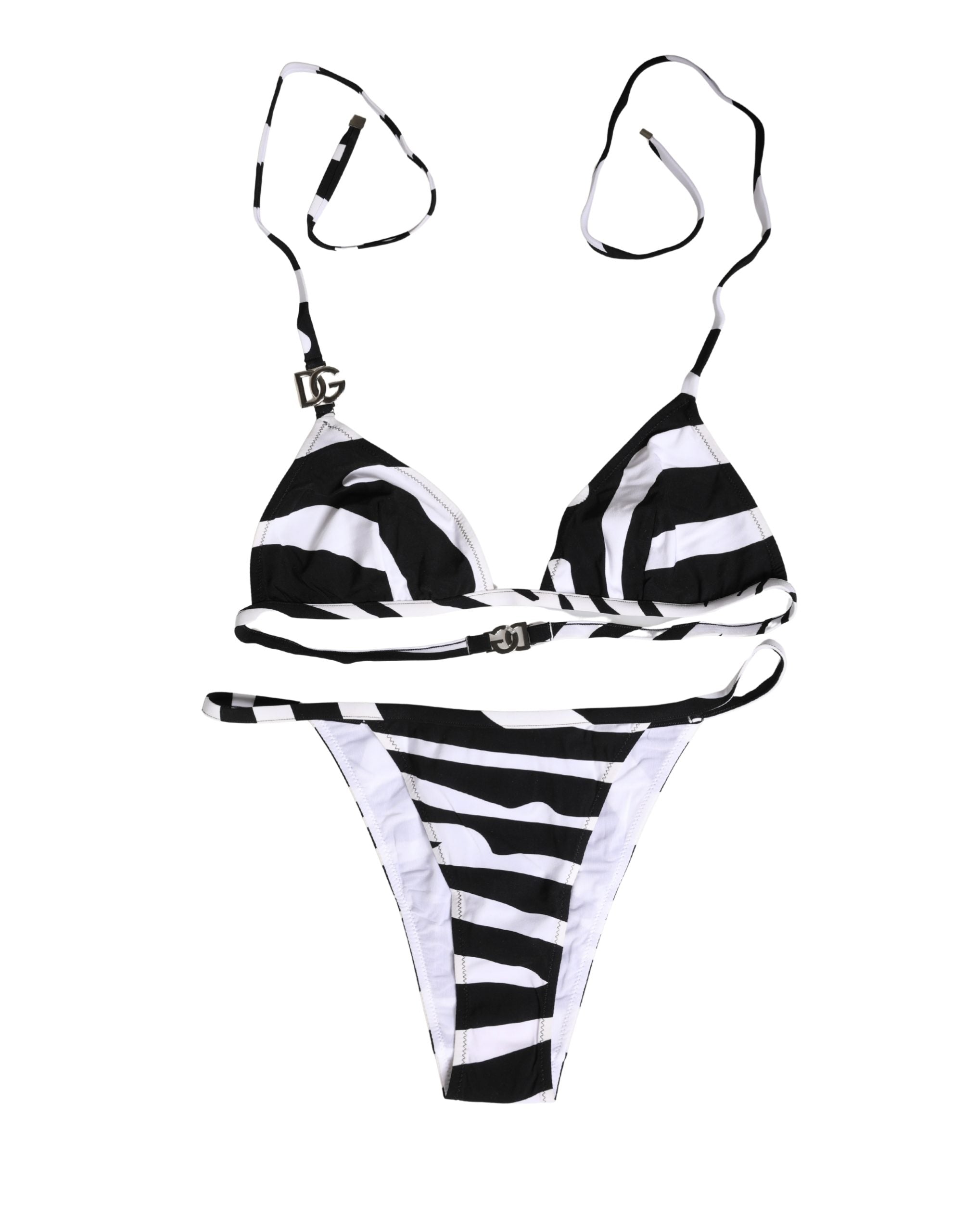 Dolce & Gabbana Bikini-Oberteil und -Unterteil mit schwarzem und weißem Zebramuster