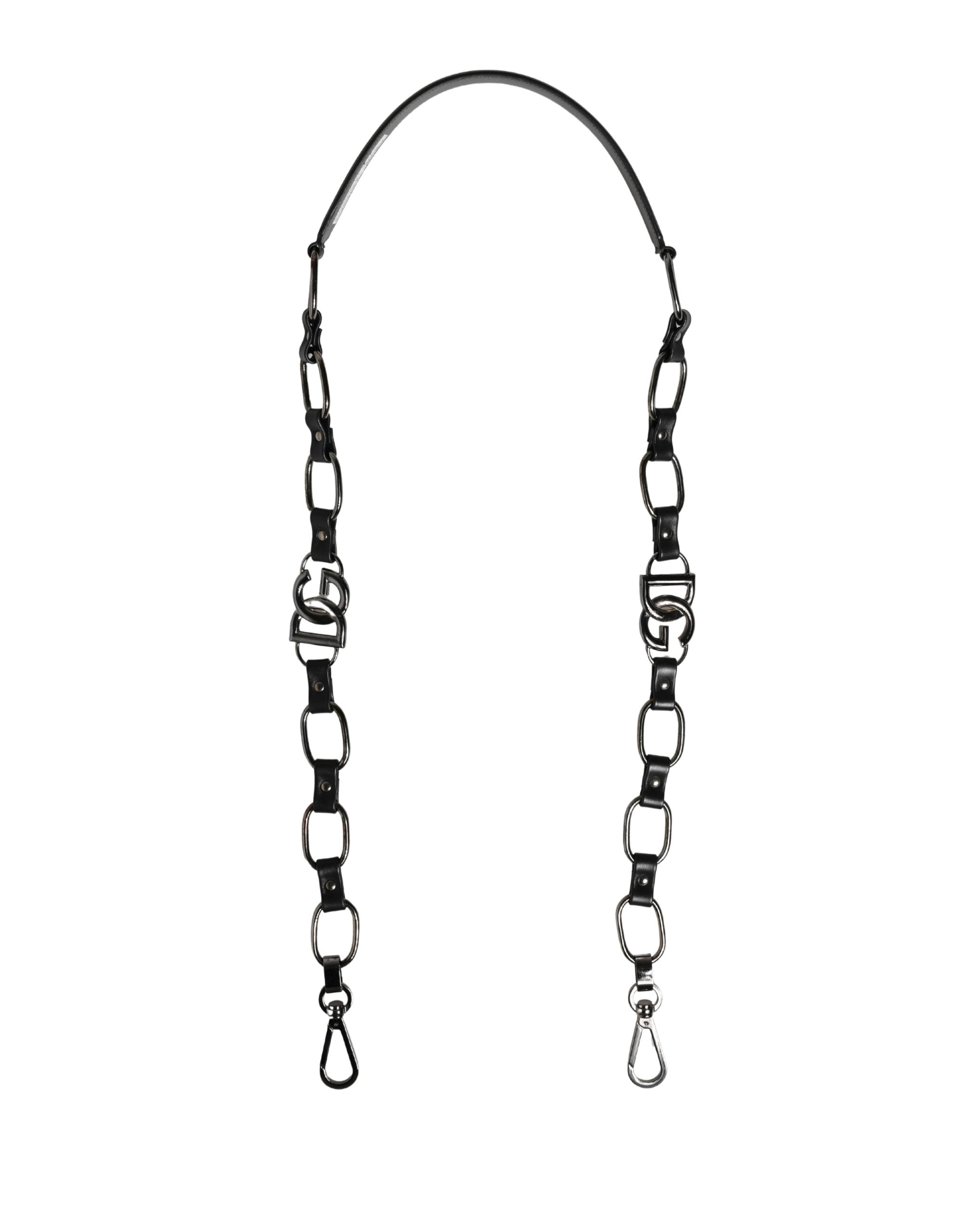 Dolce & Gabbana Schwarzer Leder-Schultergurt mit silberner Kette