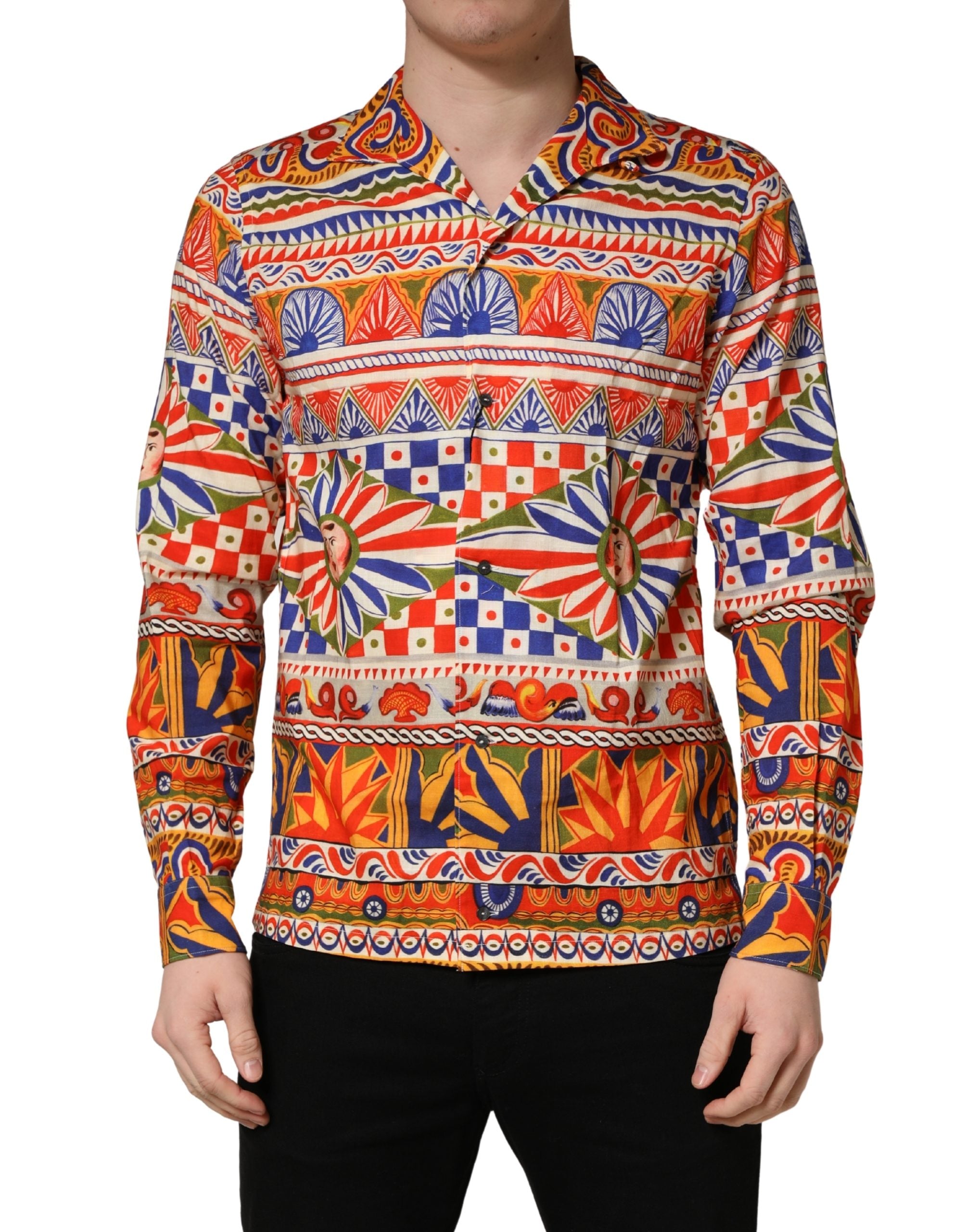 Dolce & Gabbana Mehrfarbiges Hemd aus Baumwoll-Twill im Stil des sizilianischen Karrens für Herren