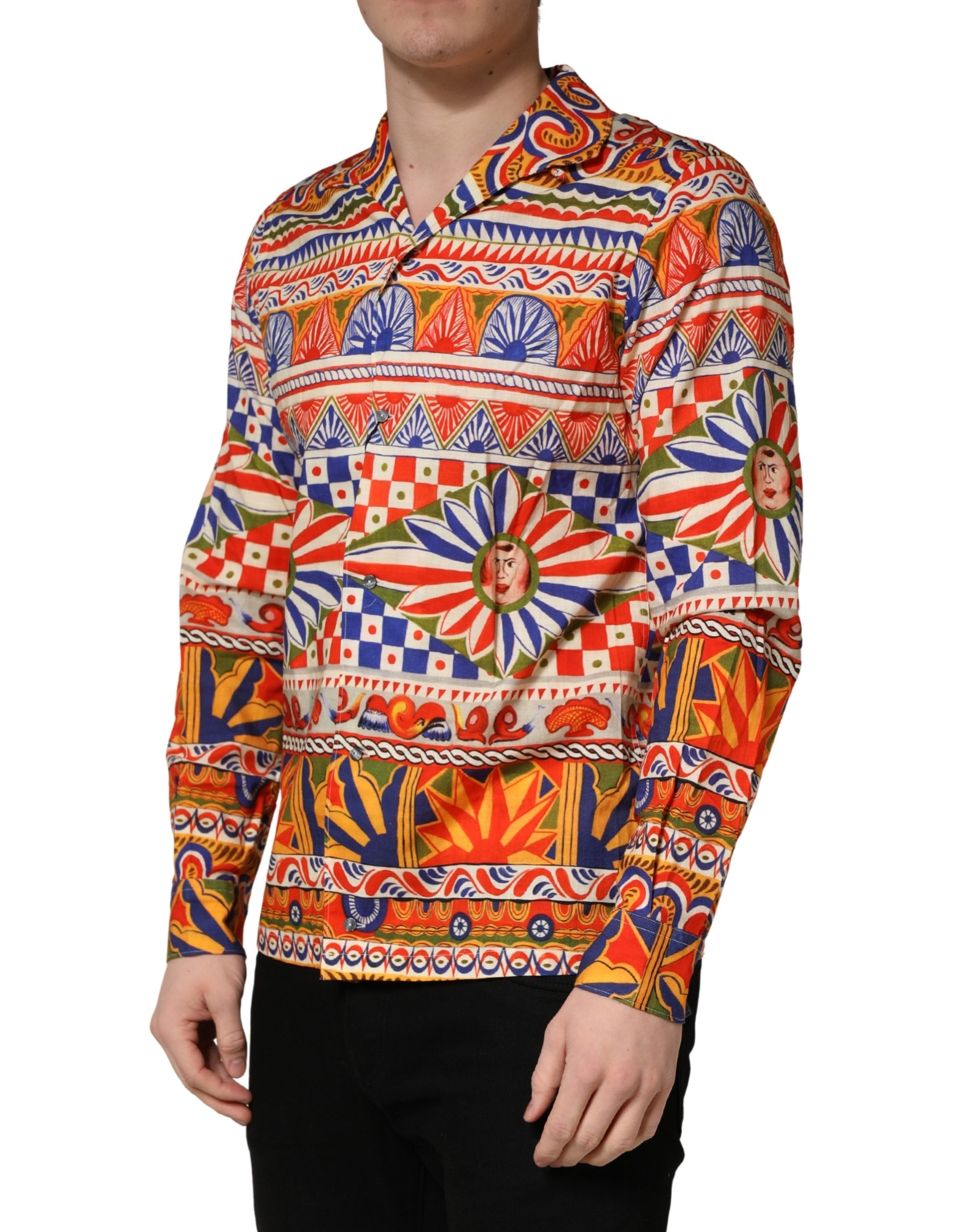 Dolce & Gabbana Mehrfarbiges Hemd aus Baumwoll-Twill im Stil des sizilianischen Karrens für Herren