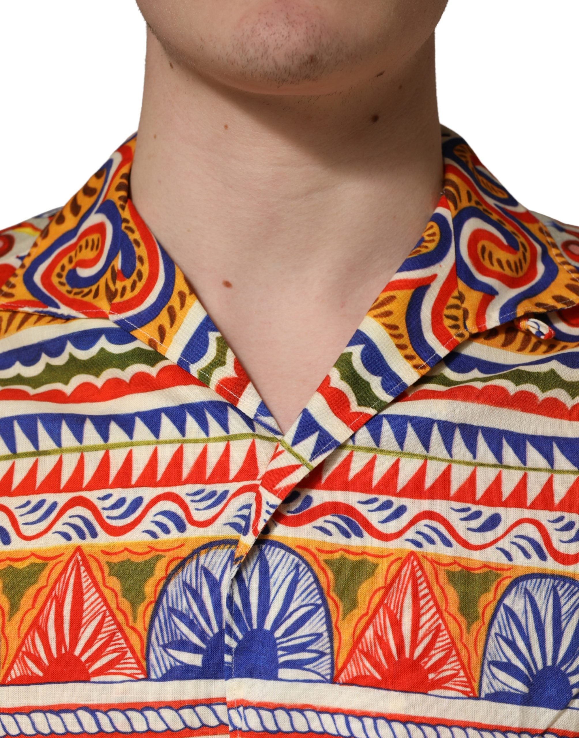 Dolce & Gabbana Mehrfarbiges Hemd aus Baumwoll-Twill im Stil des sizilianischen Karrens für Herren