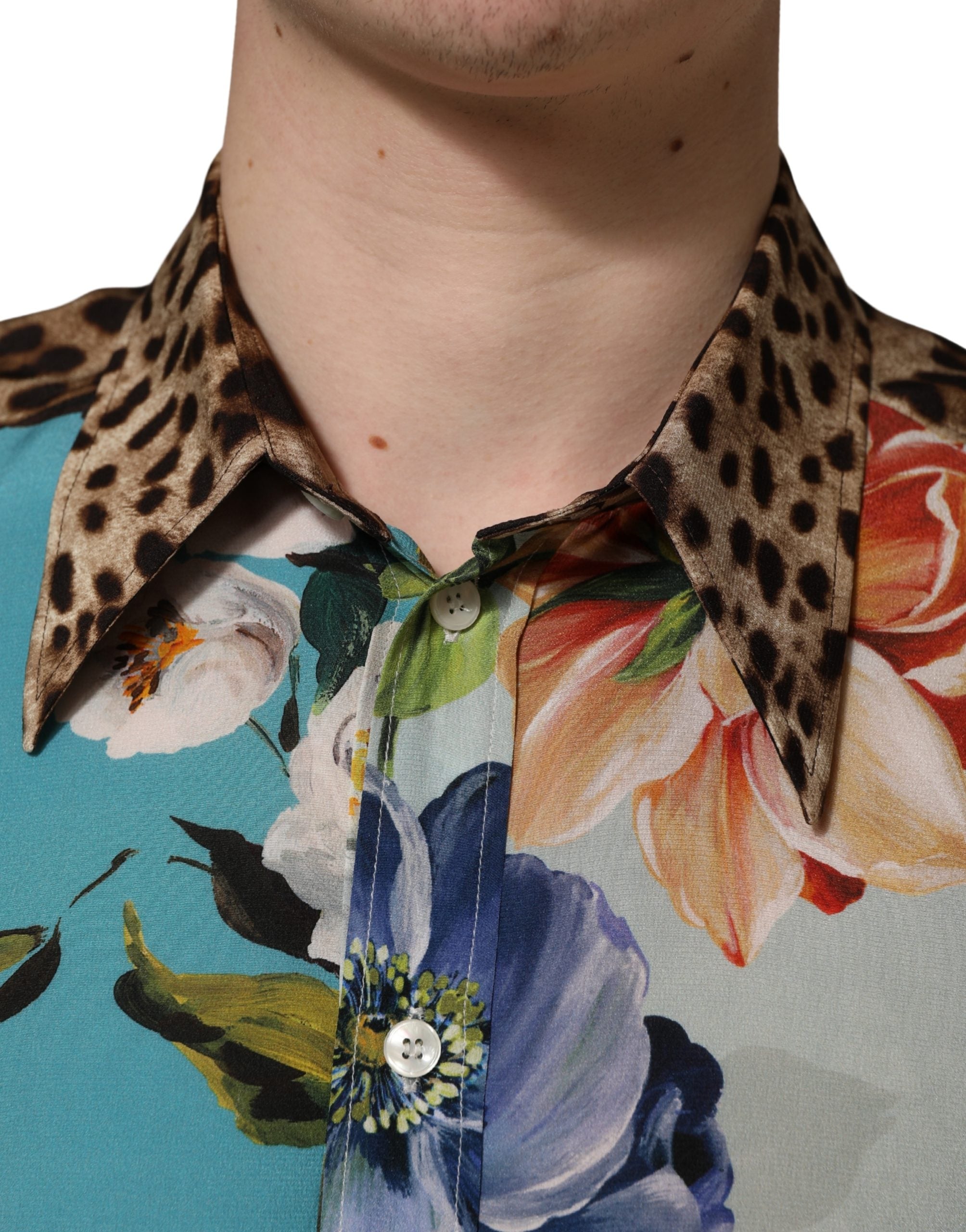 Dolce & Gabbana Hemd mit Multicolor-Blumen-Tierprint und Kragen