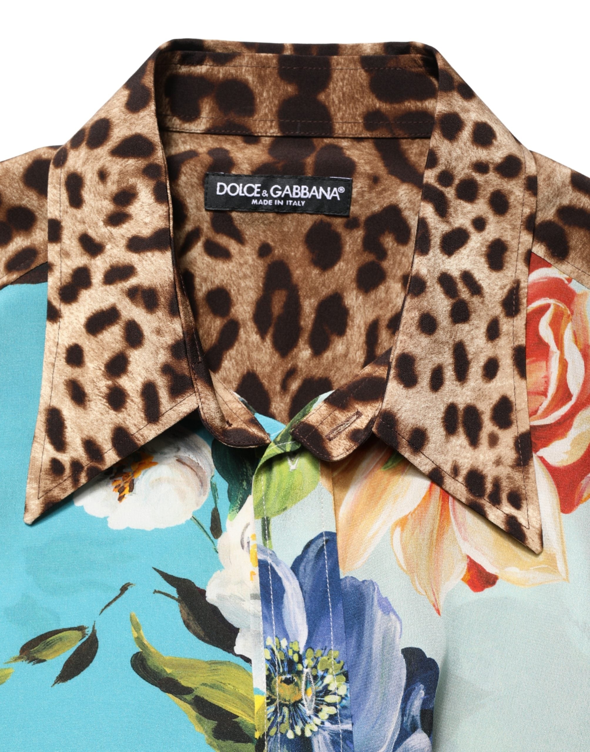 Dolce & Gabbana Hemd mit Multicolor-Blumen-Tierprint und Kragen