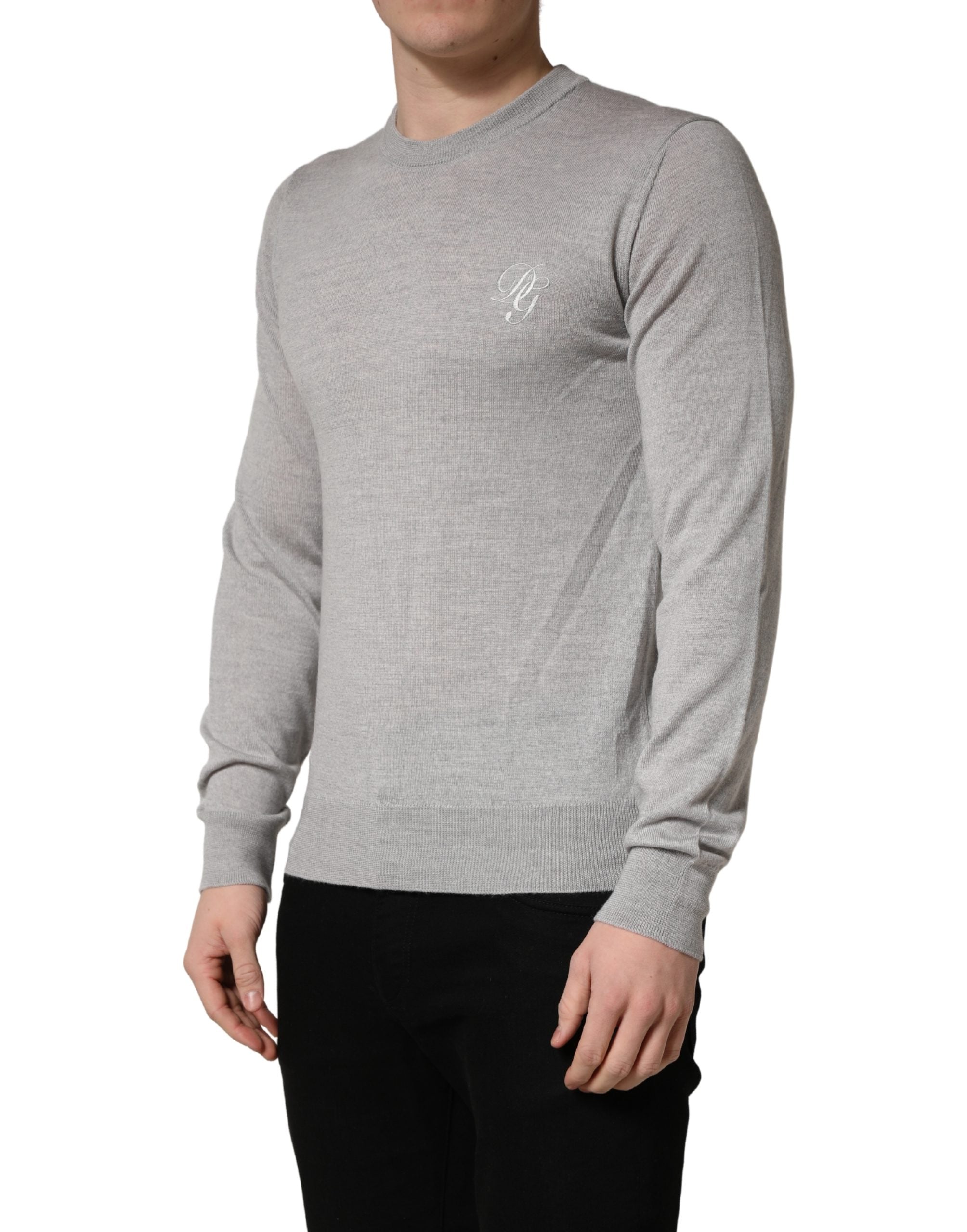 Dolce & Gabbana Grauer Pullover mit Rundhalsausschnitt und langen Ärmeln