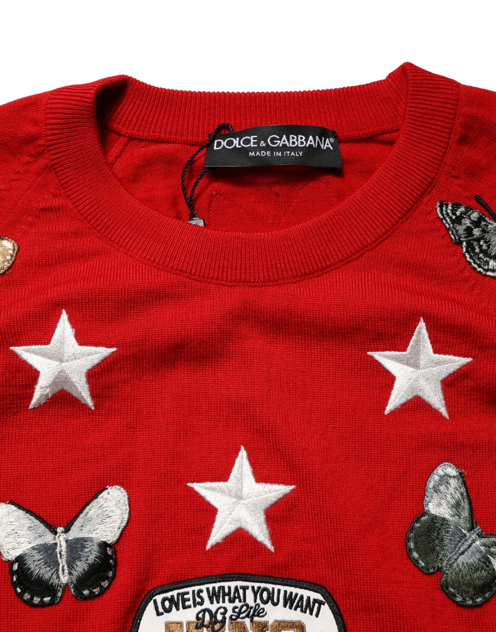 Dolce & Gabbana Pullover aus Wolle mit Schmetterlings- und Sternenmotiv, Rundhalsausschnitt