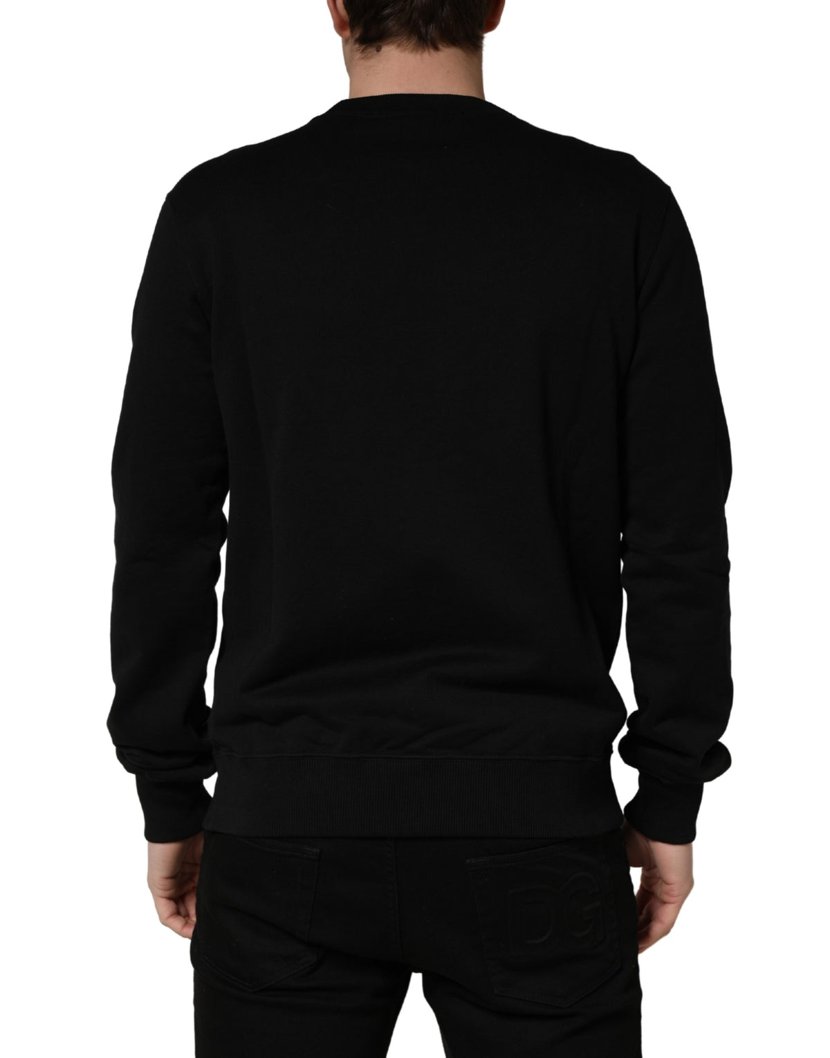 Dolce & Gabbana Schwarzer Sweatshirt-Pullover mit Verzierungen aus Baumwolle