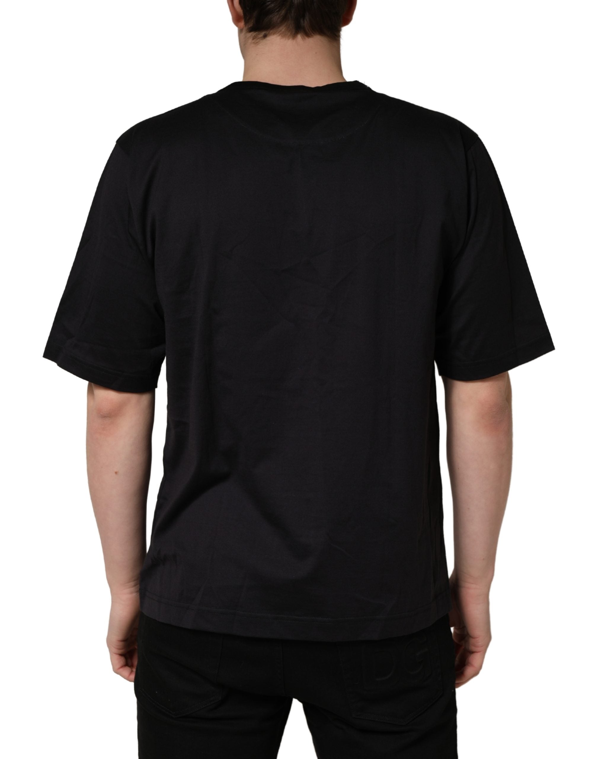 Dolce & Gabbana Schwarzes Baumwoll-T-Shirt mit Rundhalsausschnitt und Engelsprint