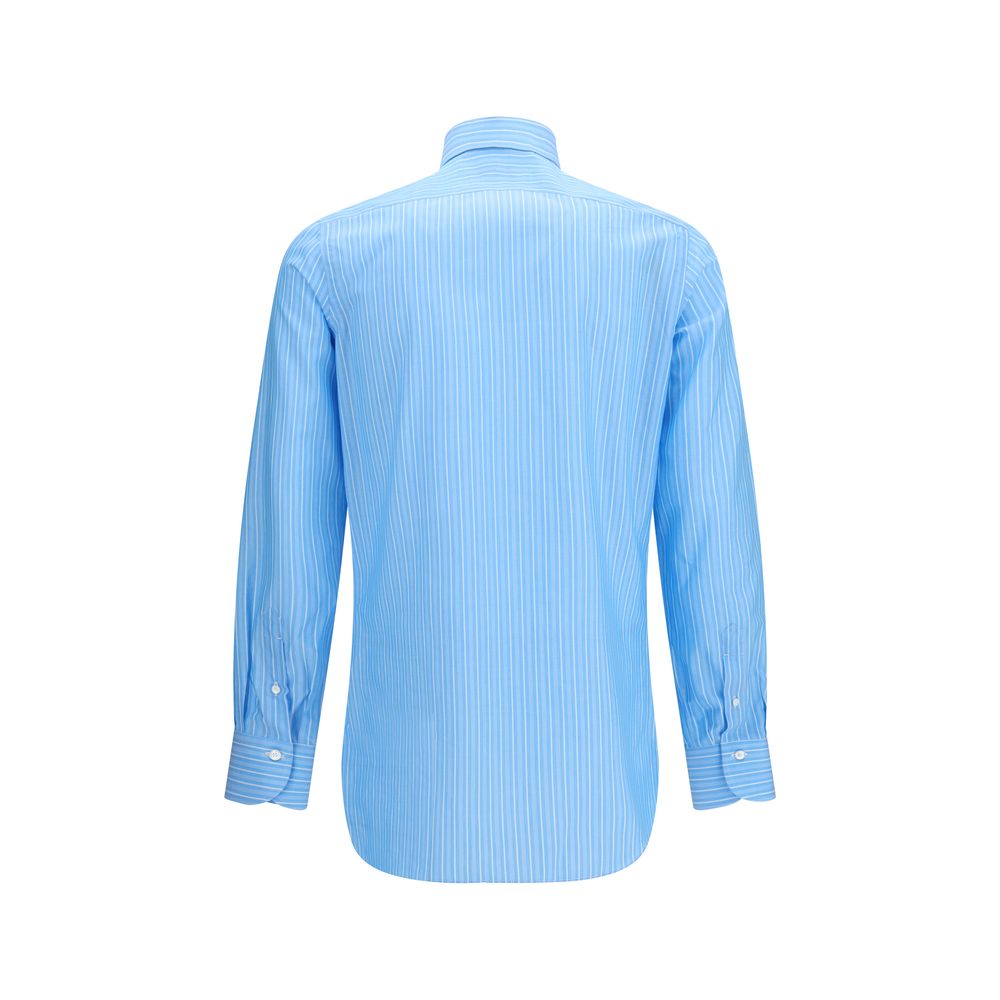 Finamore Blaues Baumwollhemd mit Muster