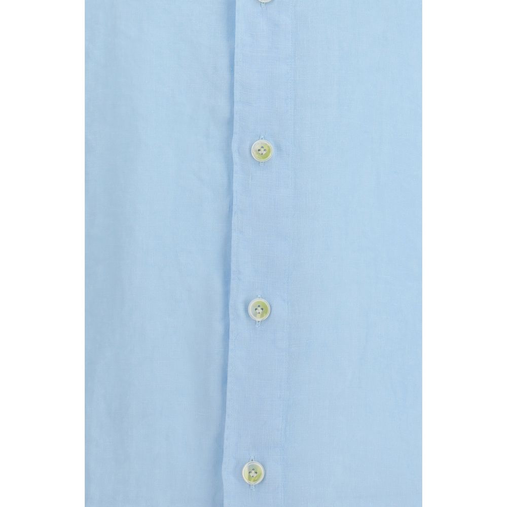 Finamore Blaues Langarmhemd aus Leinen